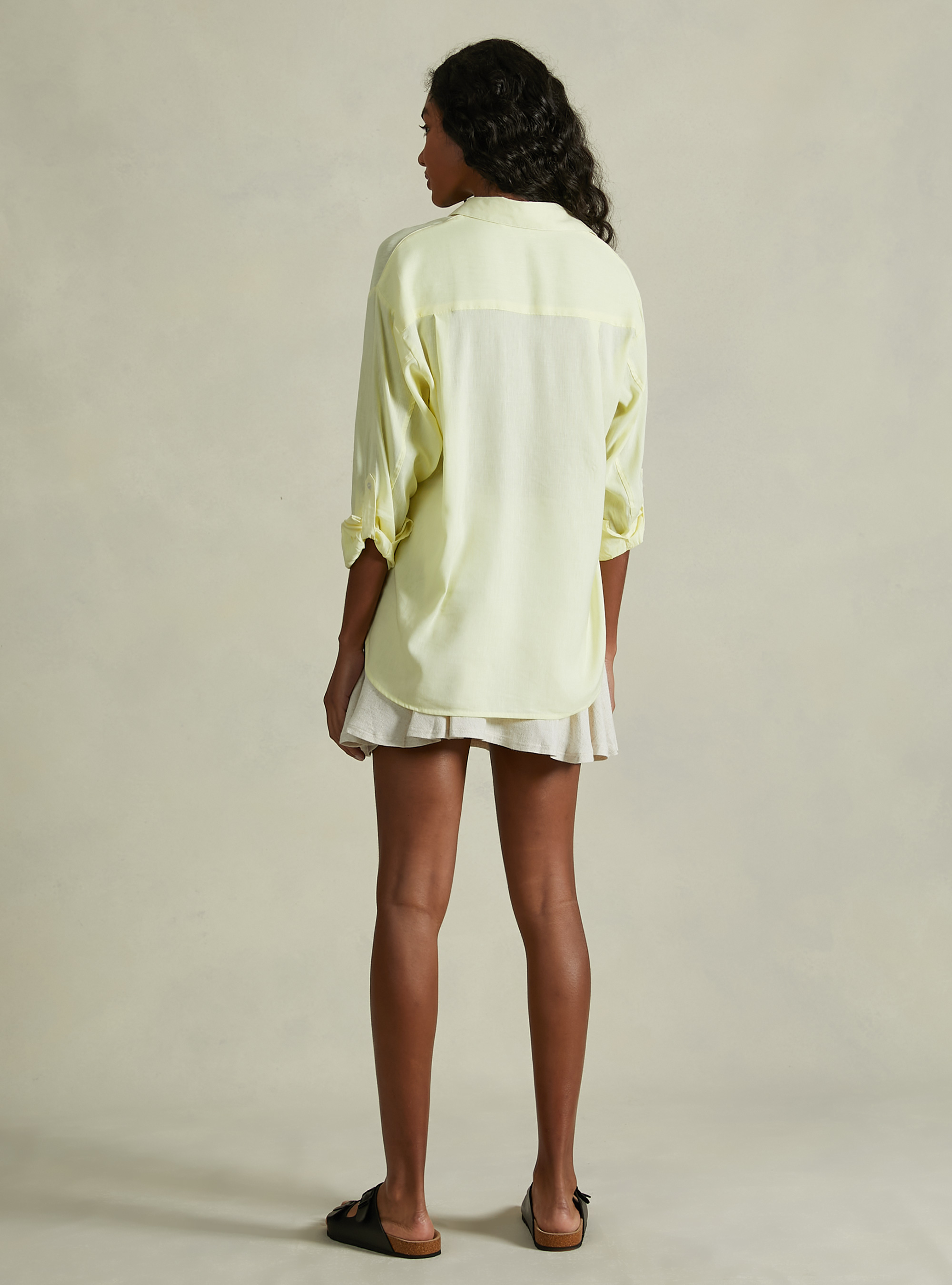 Linen blend shirt with breast pocket, YE3 YELLOW LIGHT