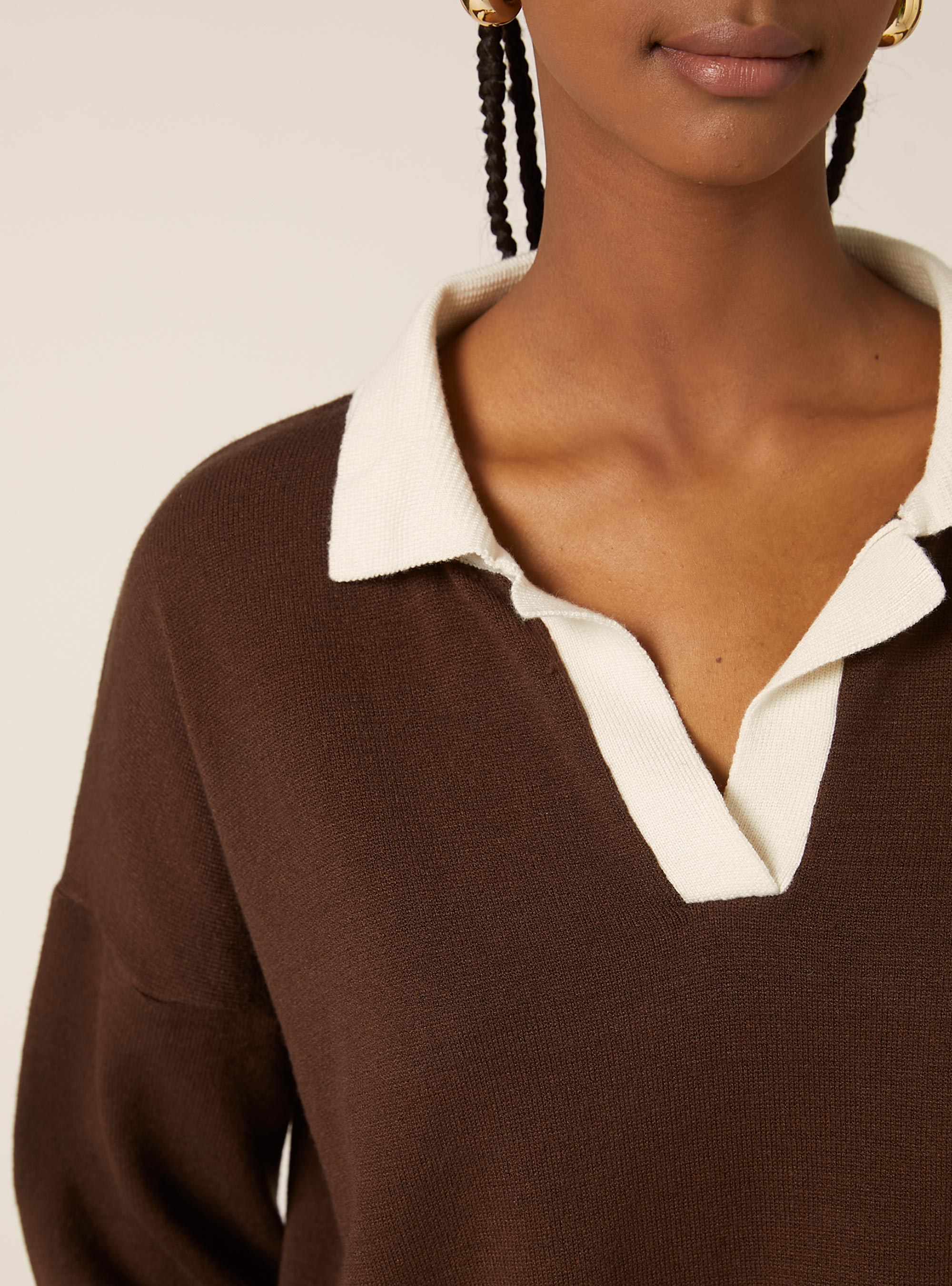 Knitted polo shirt, BR1 BROWN DARK