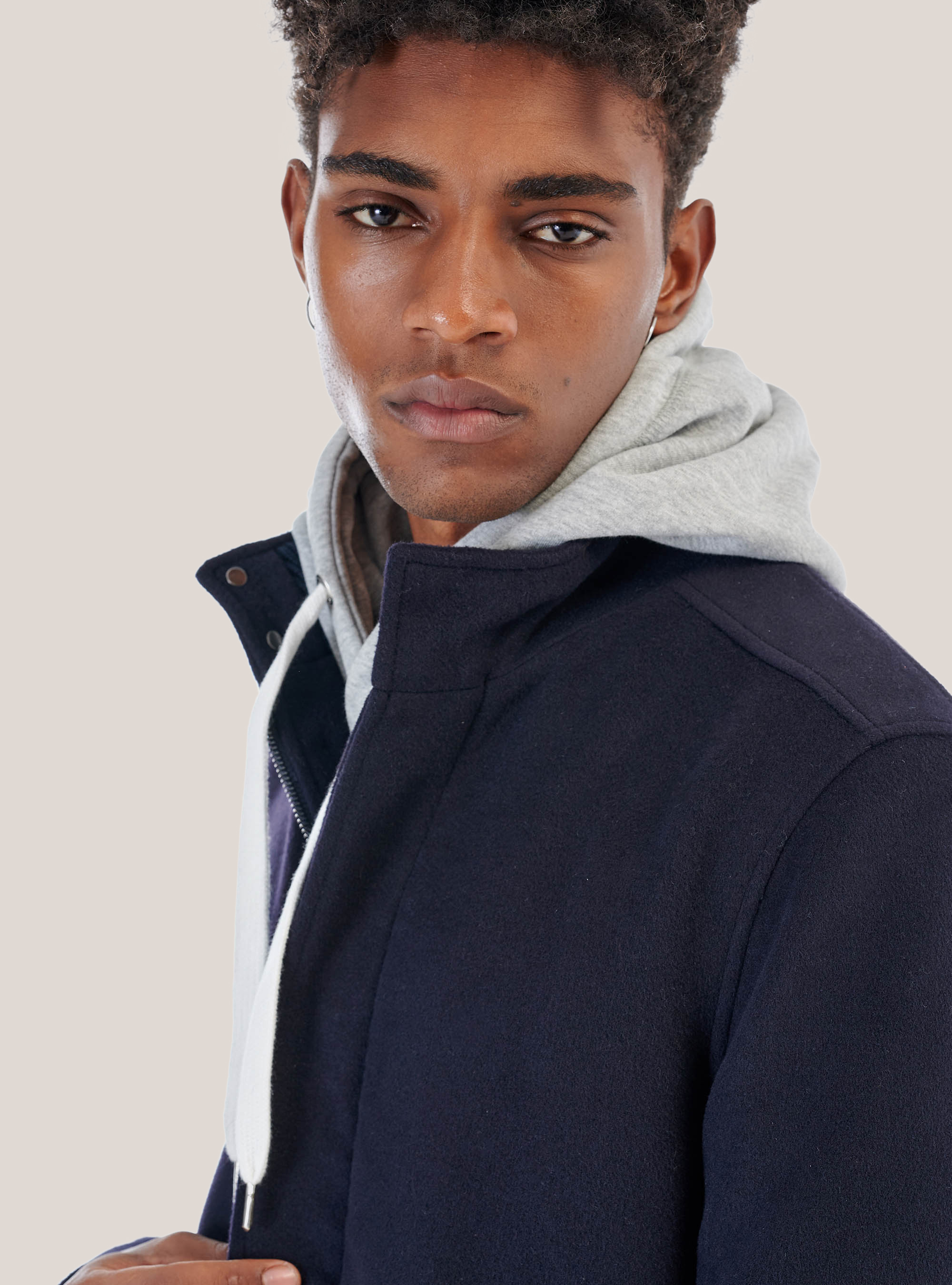 Cappotto con collo a costine, BLU MARINO