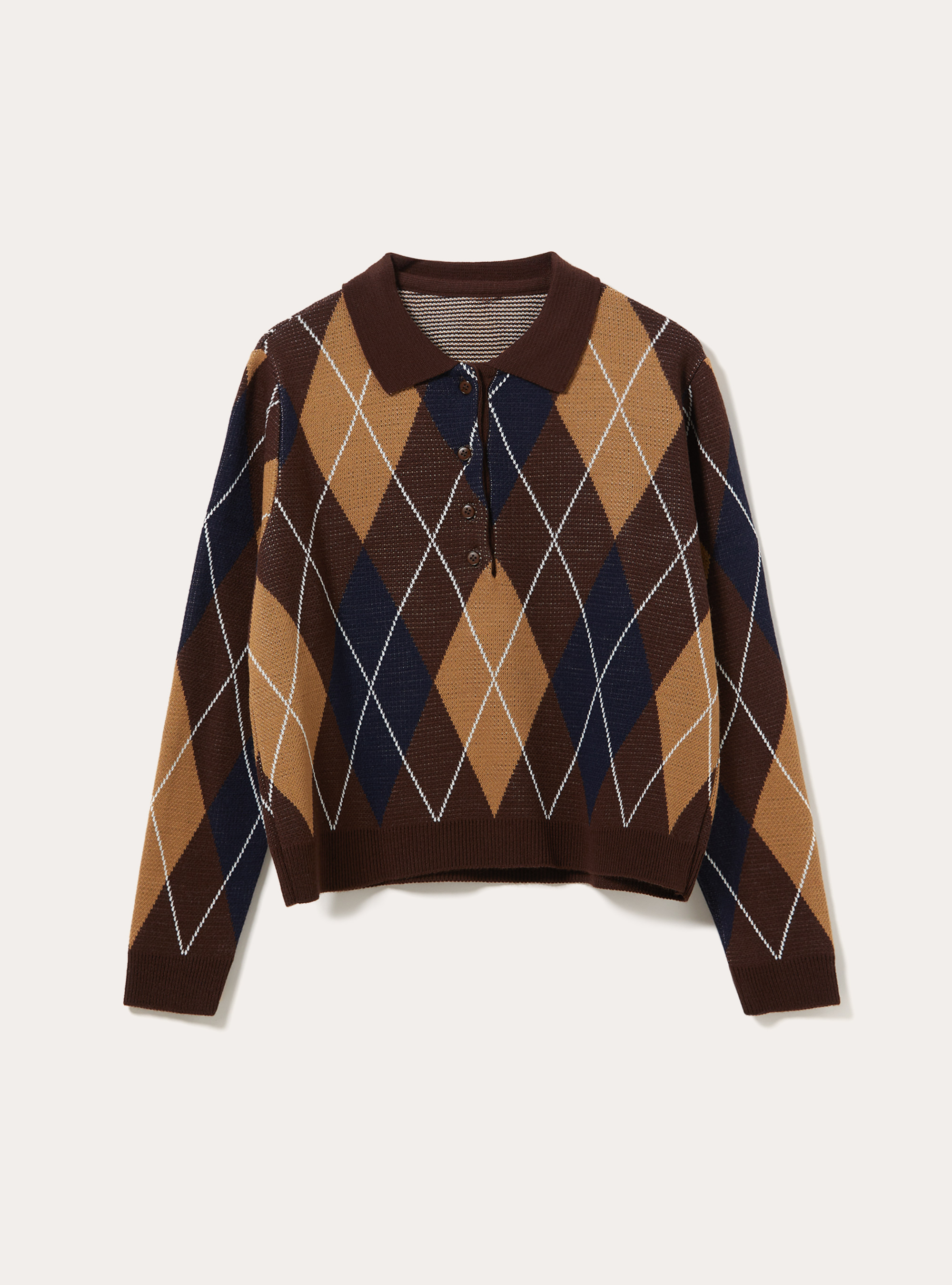 Pullover polo con rombi, BR1 BROWN DARK