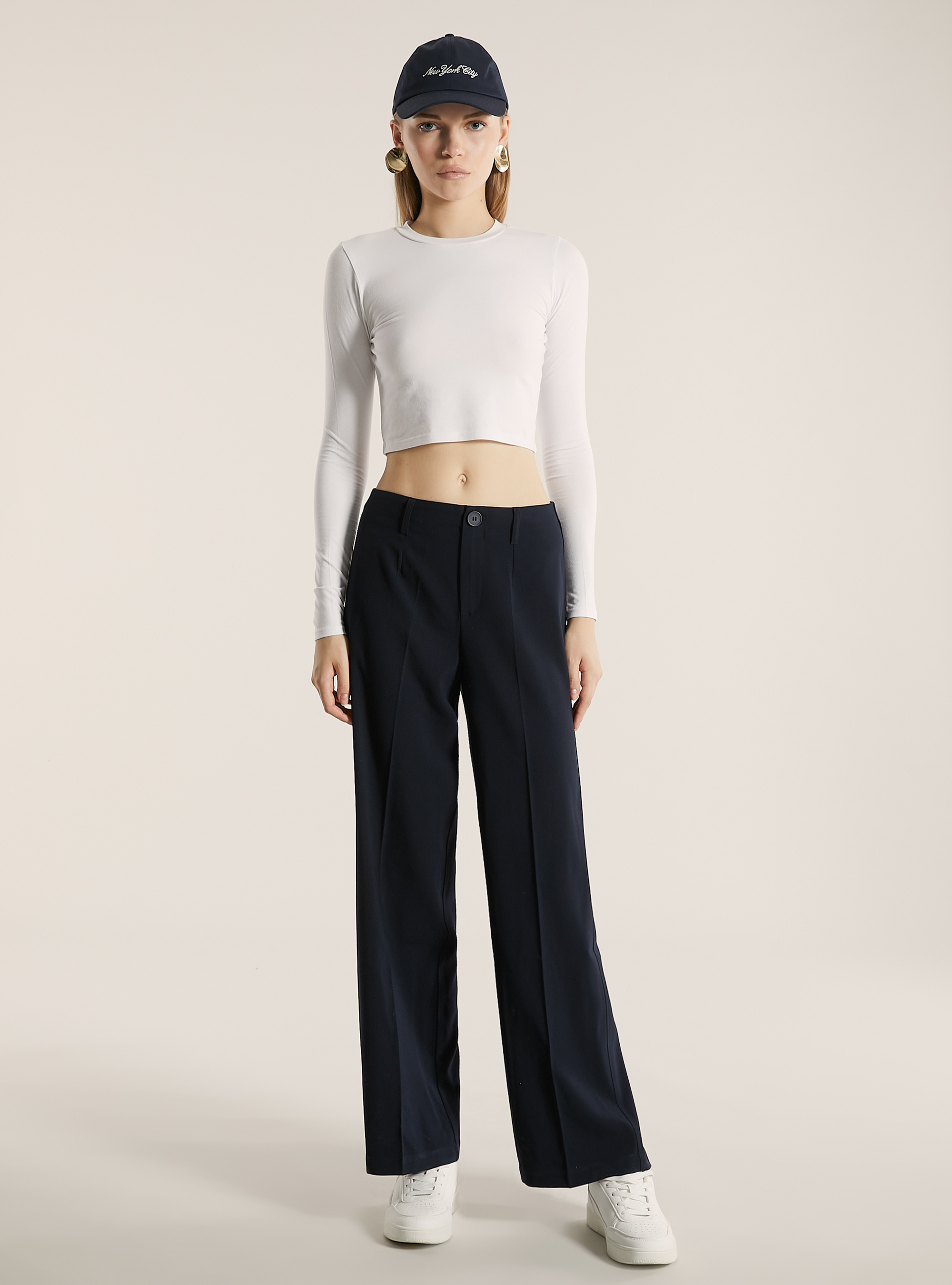 Straight leg wide leg tailored trousers, NA1 NAVY DARK