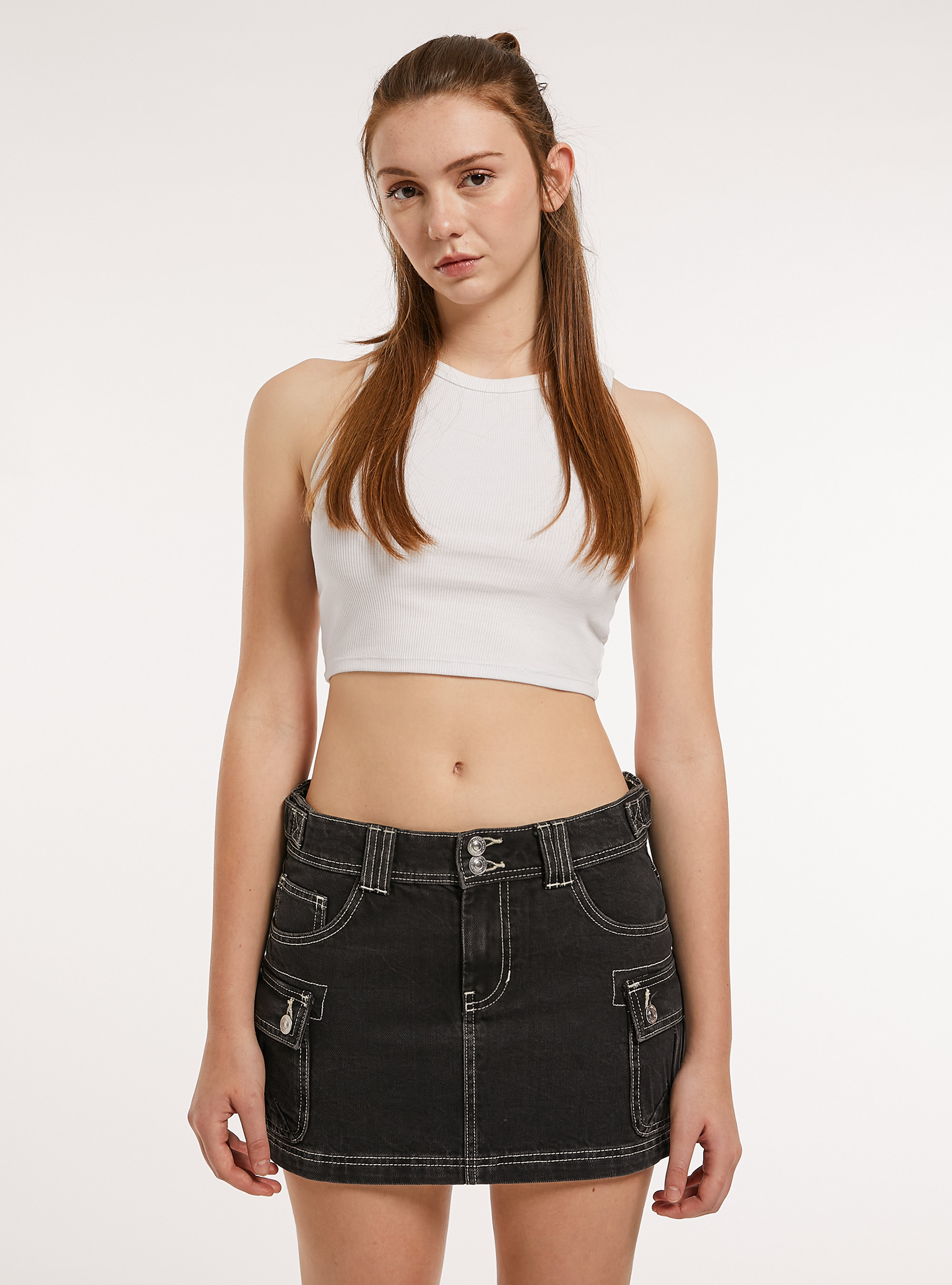 Denim cargo skirt, D000 BLACK