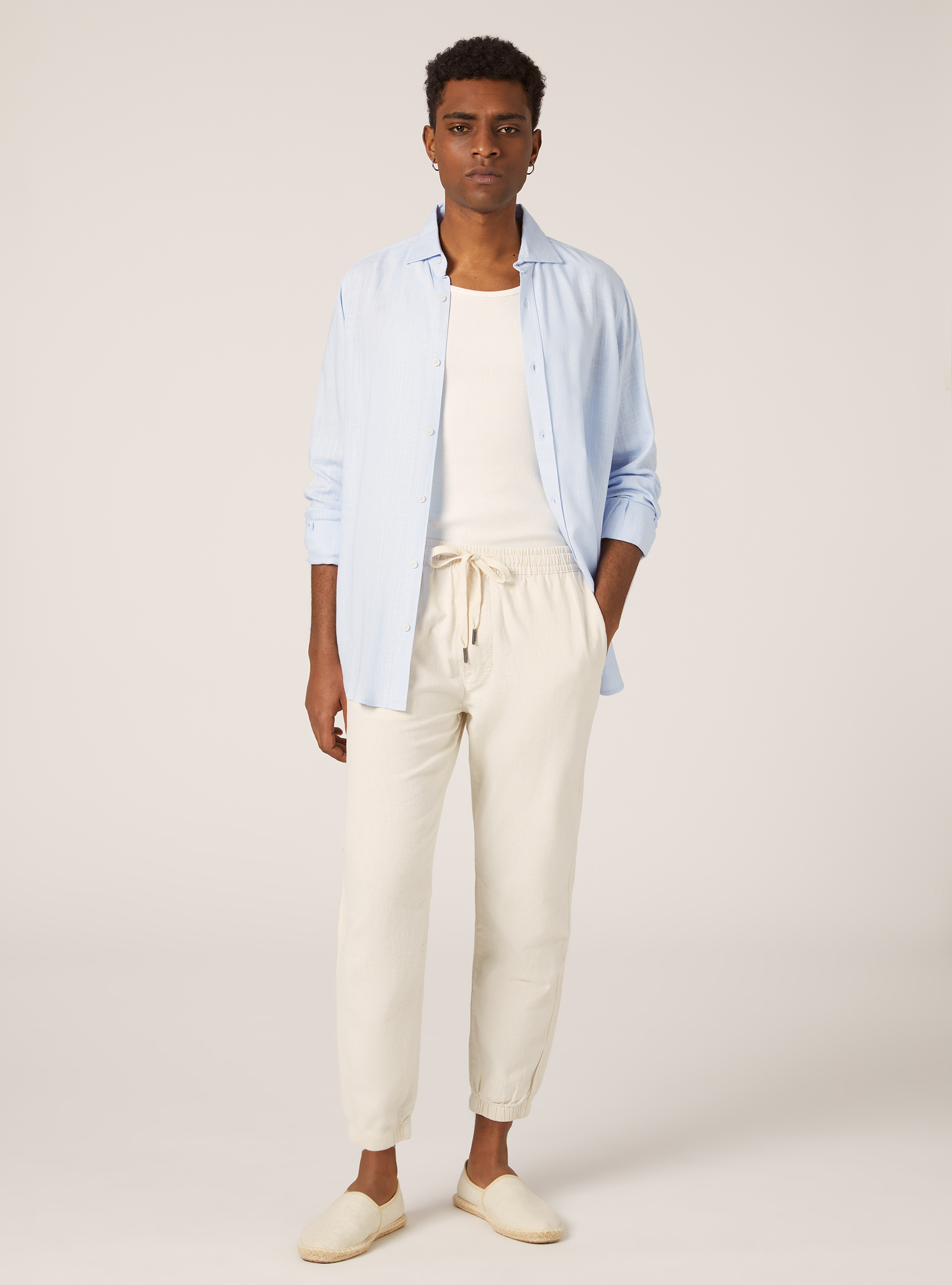 Jogginghose aus Leinenmischung, MWH1 WHITE MEL DARK