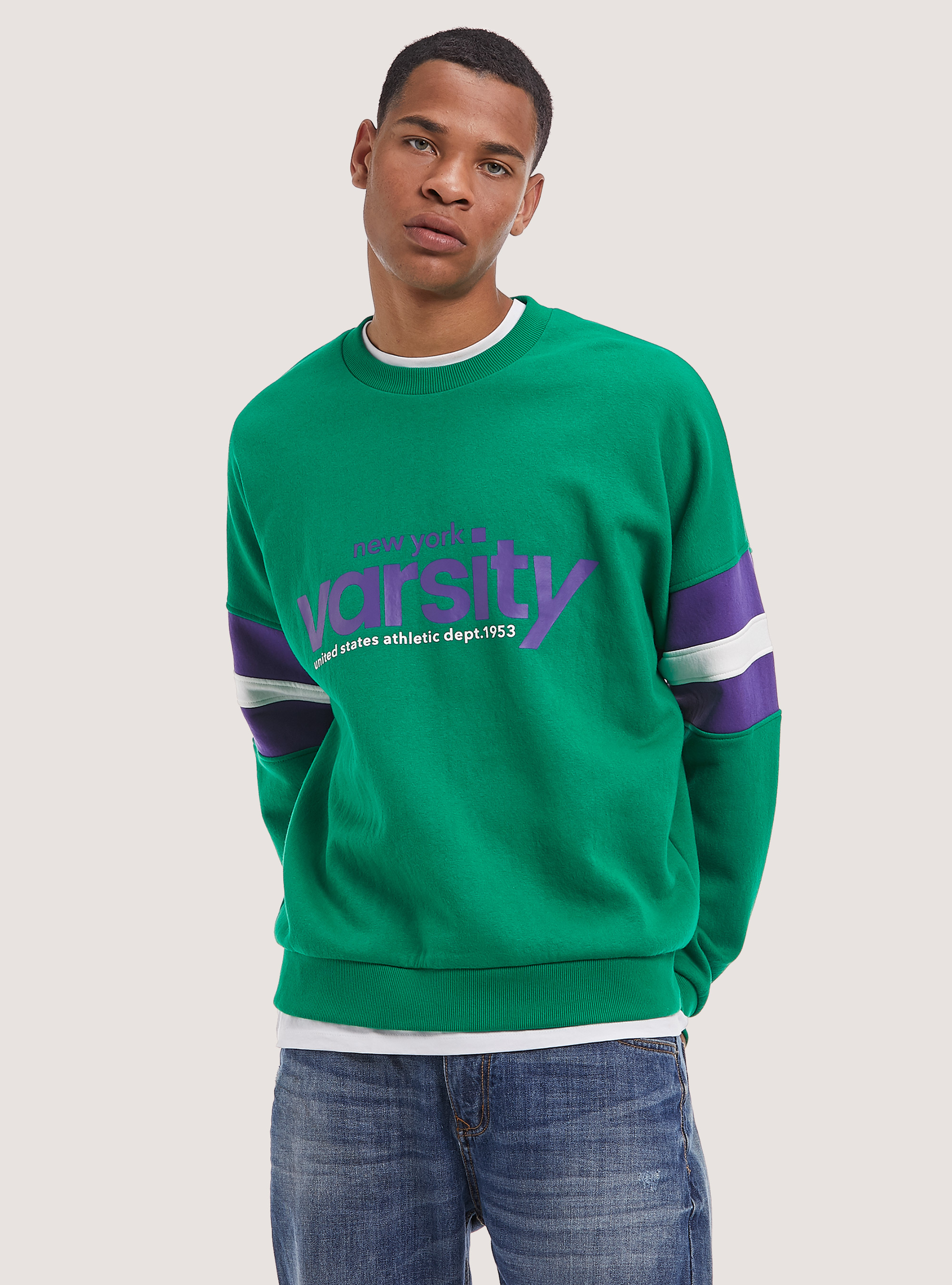 Sudadera con estampado Varsity, GN2 GREEN MEDIUM