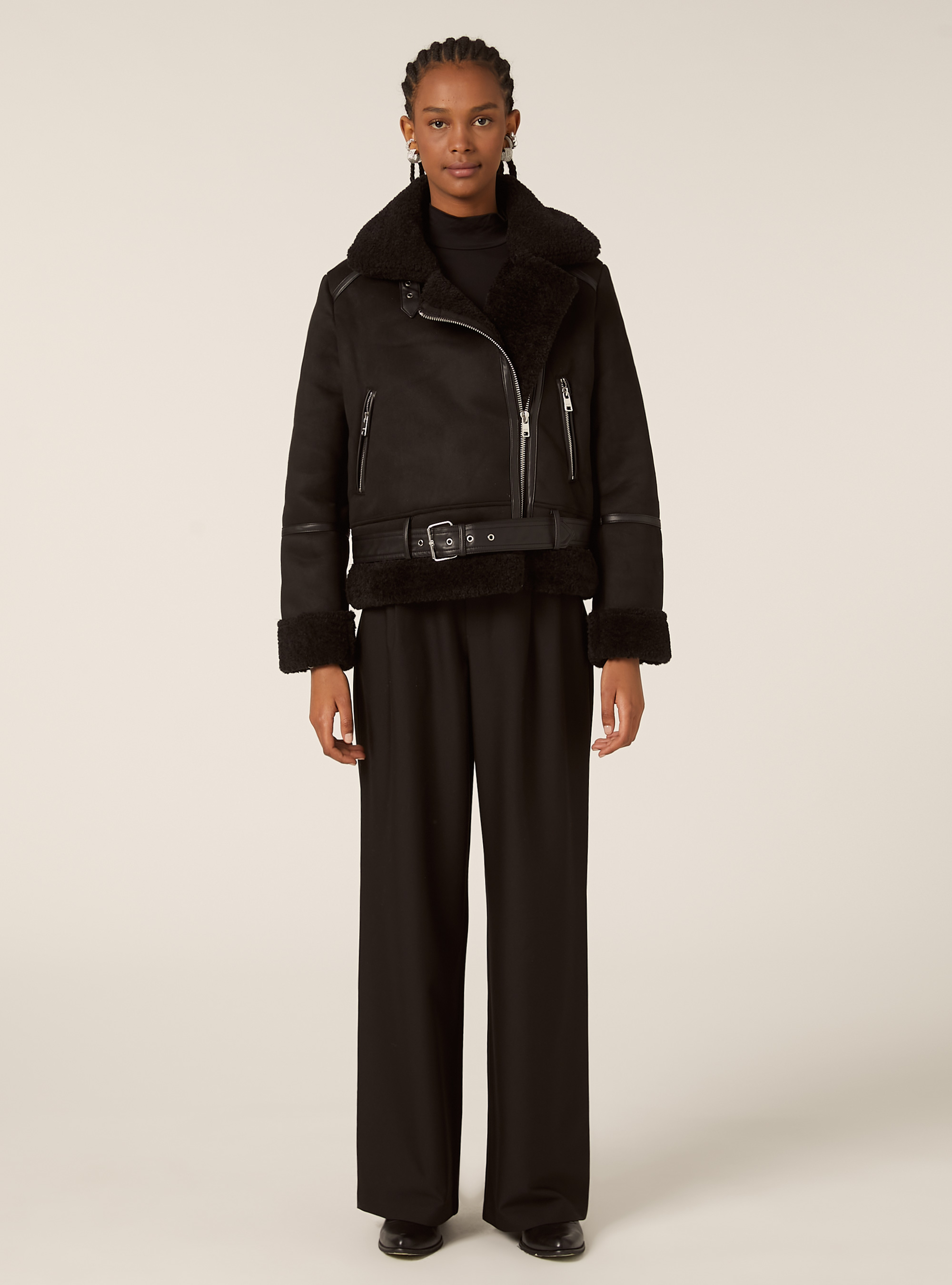 Giubbotto montone effetto camoscio, BK1 BLACK