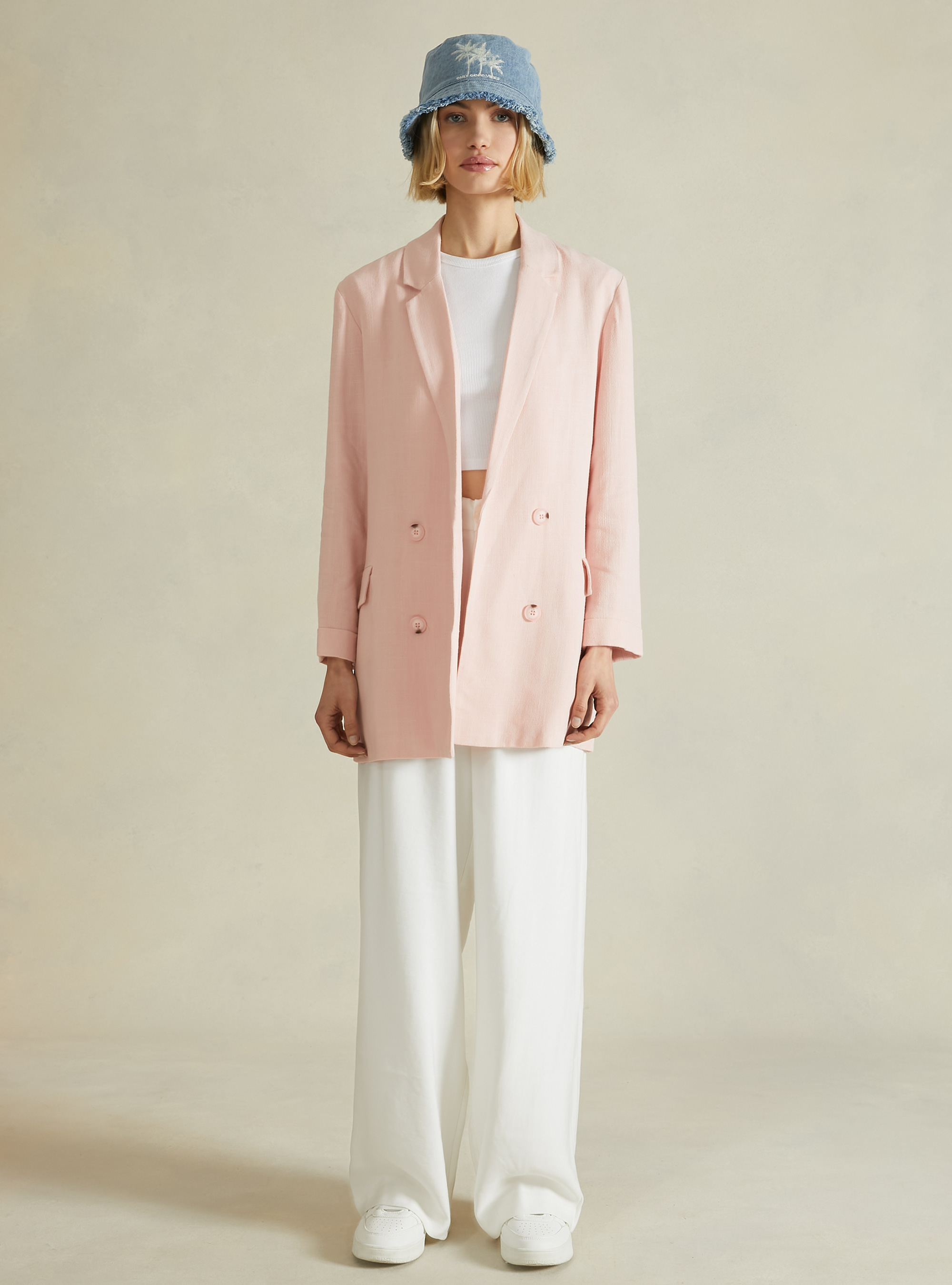 Americana cruzada en mezcla de lino, PK1 PINK DARK