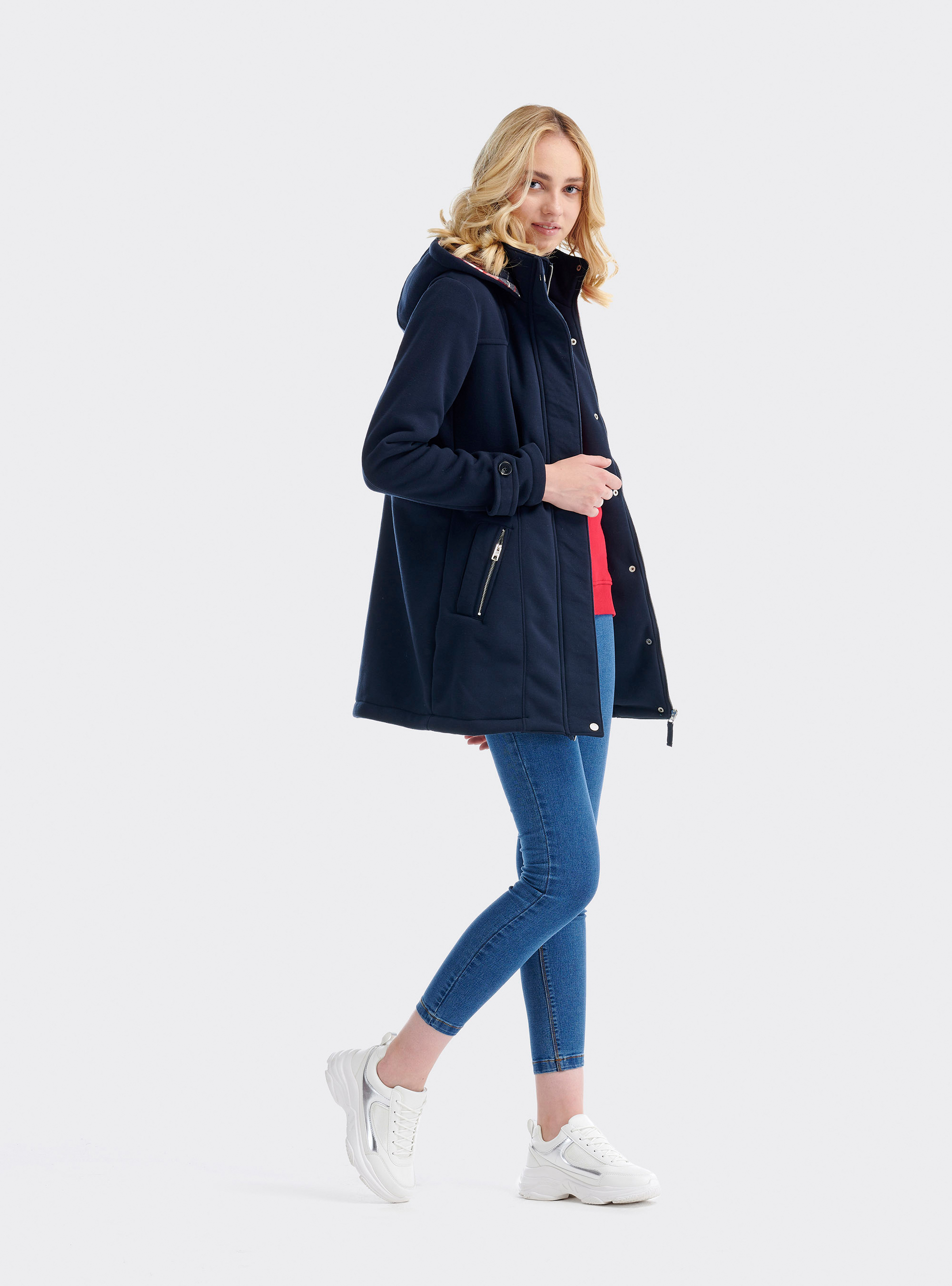 Parka polar con capucha, AZUL MARINO