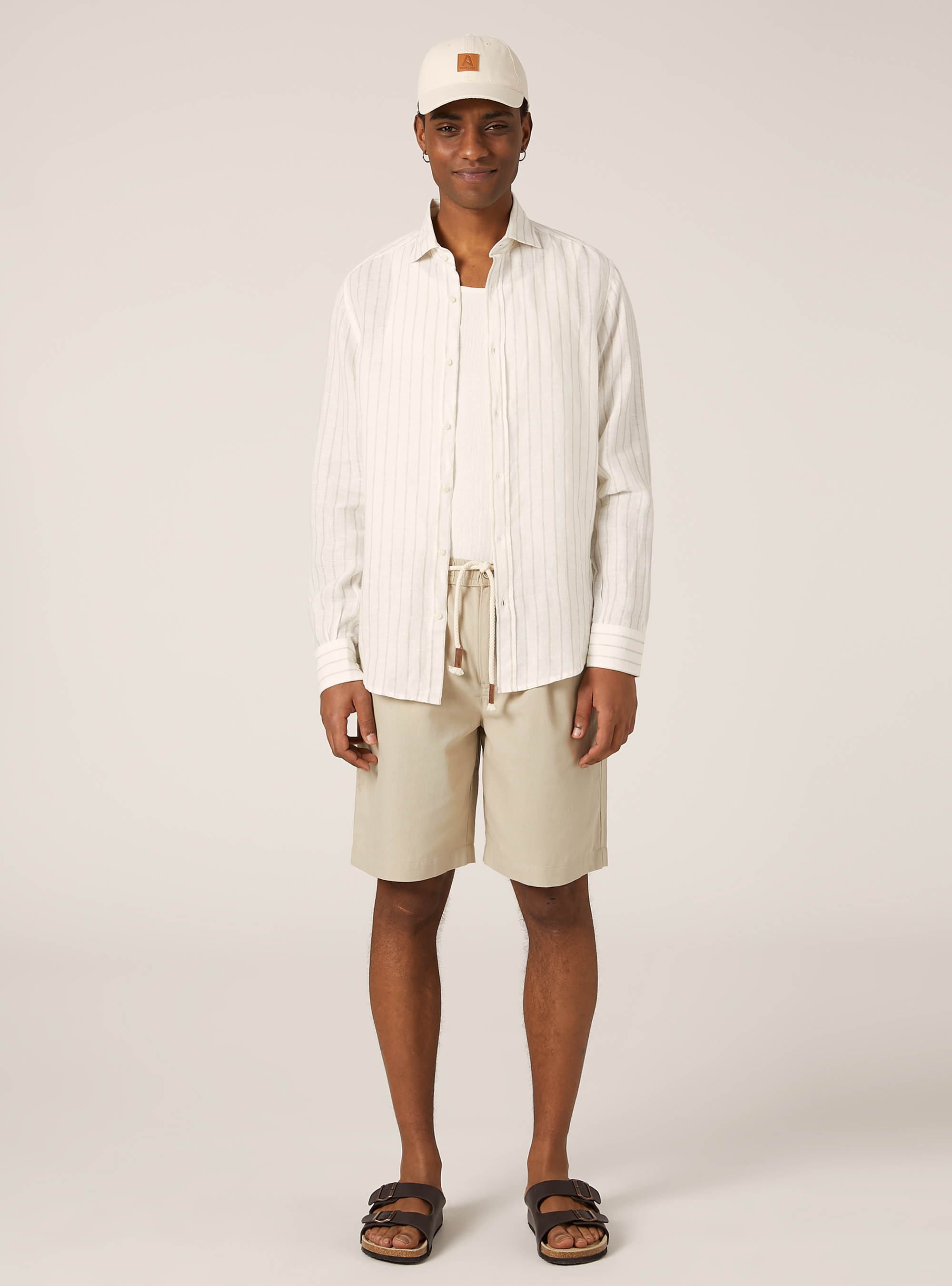 Camicia in lino rigata, WH2 WHITE