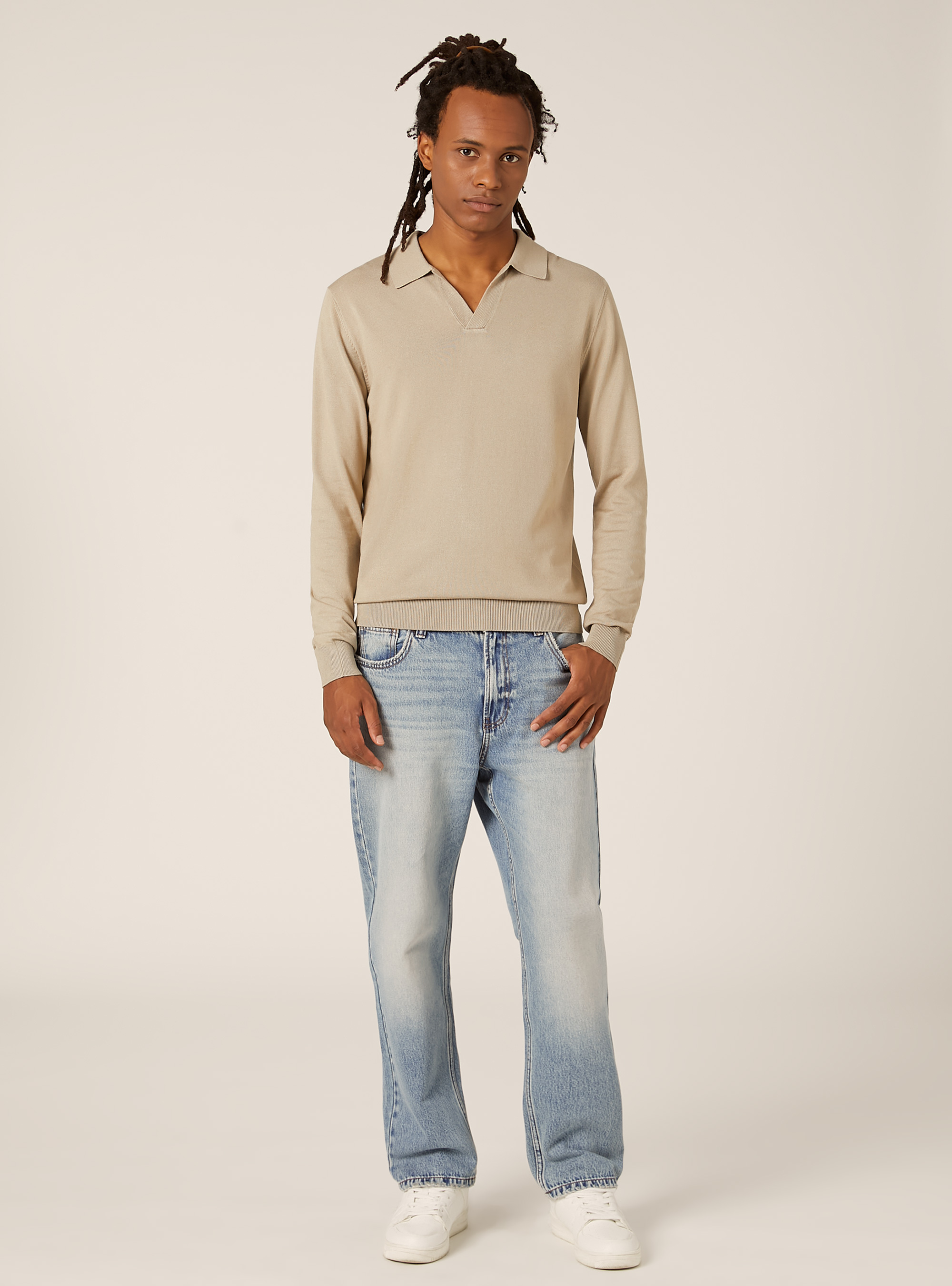 Weiches Strick-Polohemd, BG2 BEIGE MEDIUM