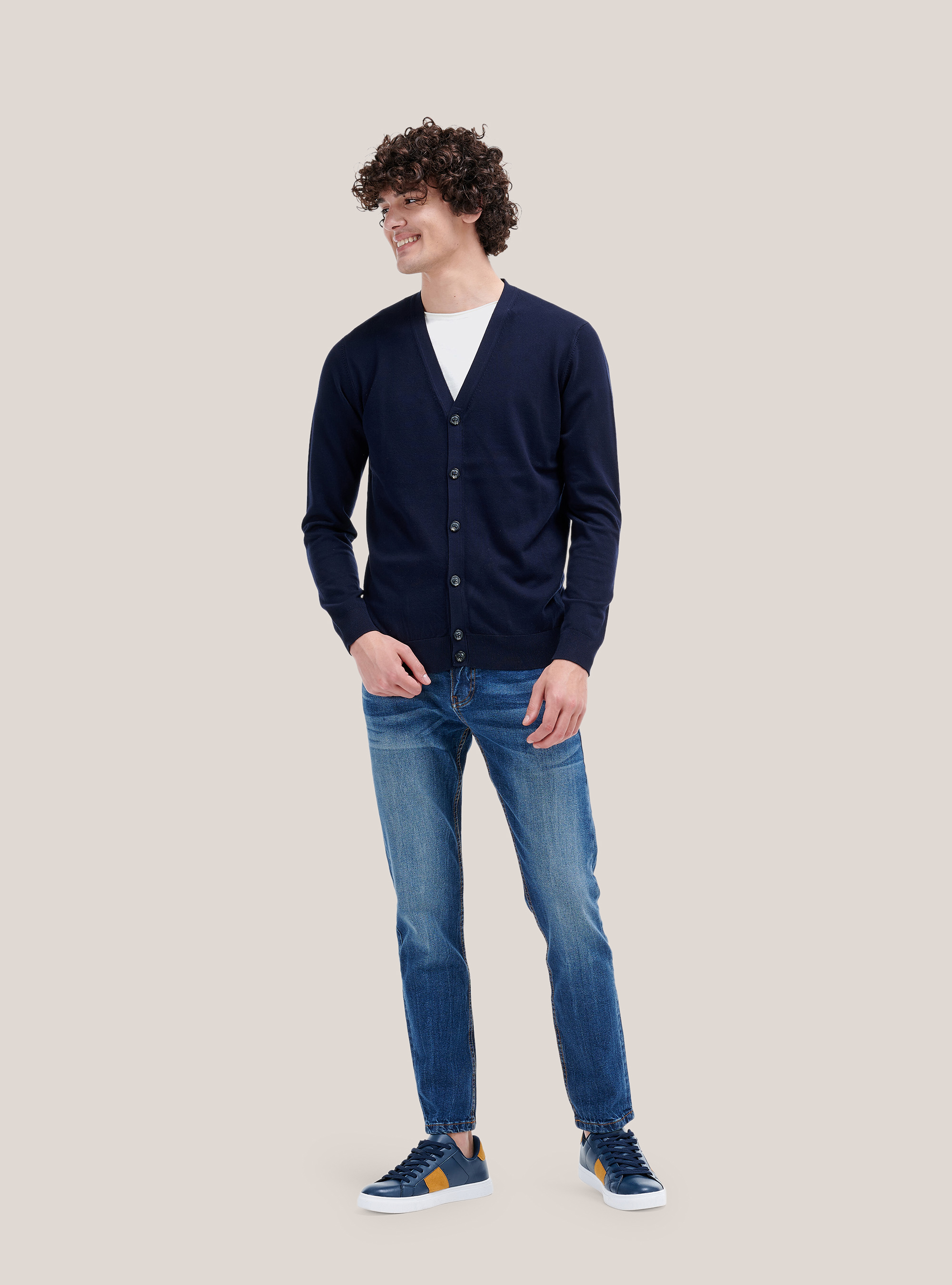 Strickpullover mit Knöpfen, C210 BLUE NAVY