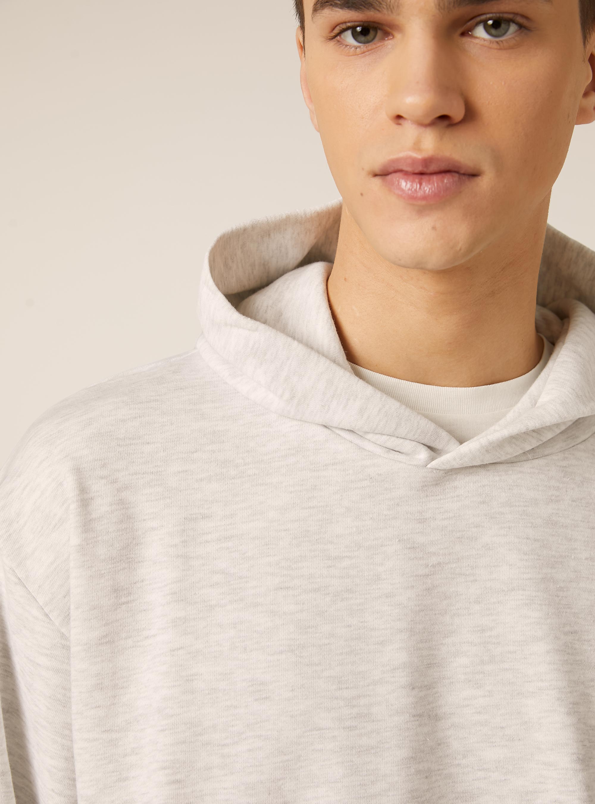 Boxy fit hooded sweatshirt, MGY3 GREY MEL LIGHT