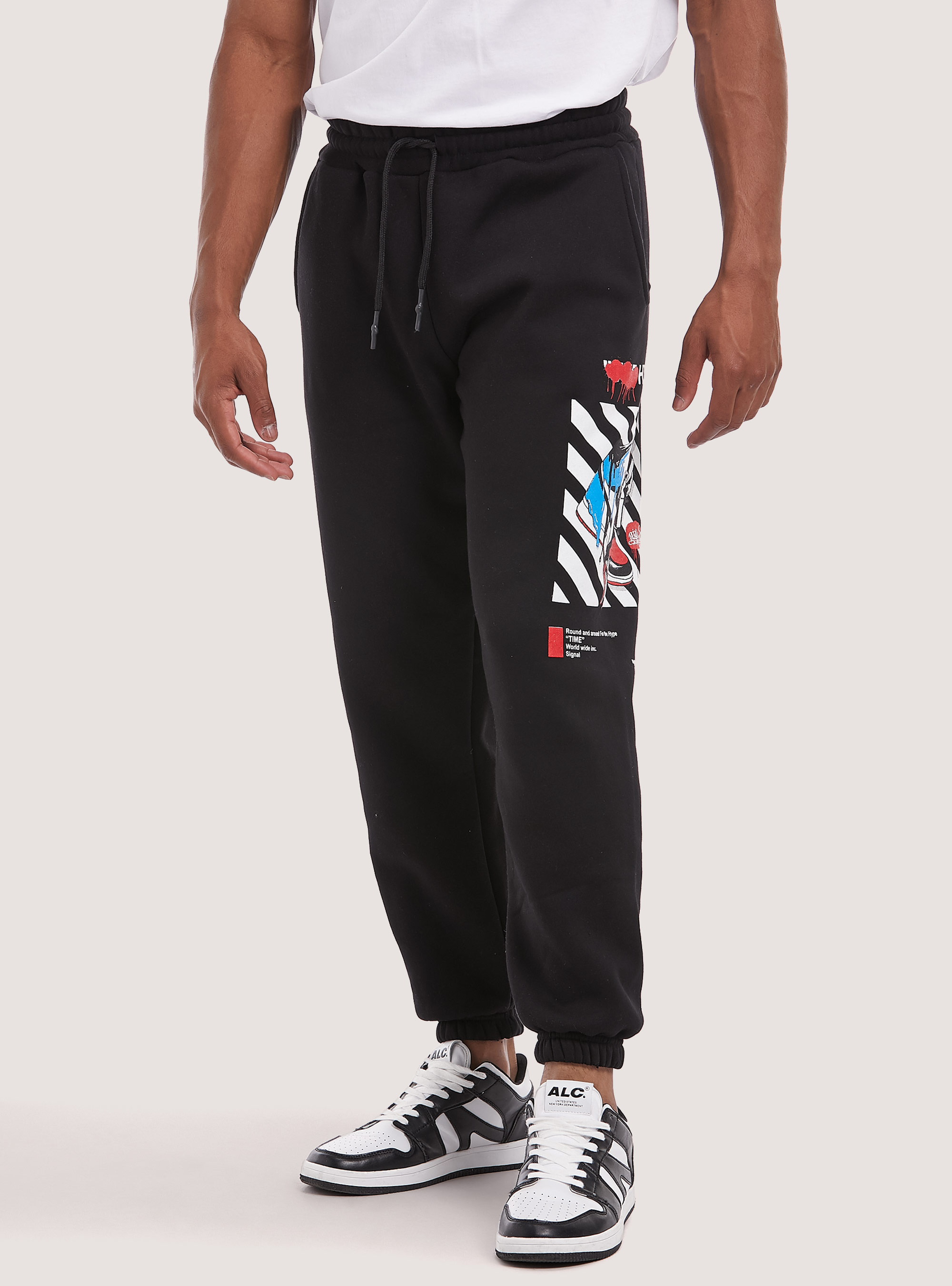Smile Collection print jogger trousers, BK1 BLACK