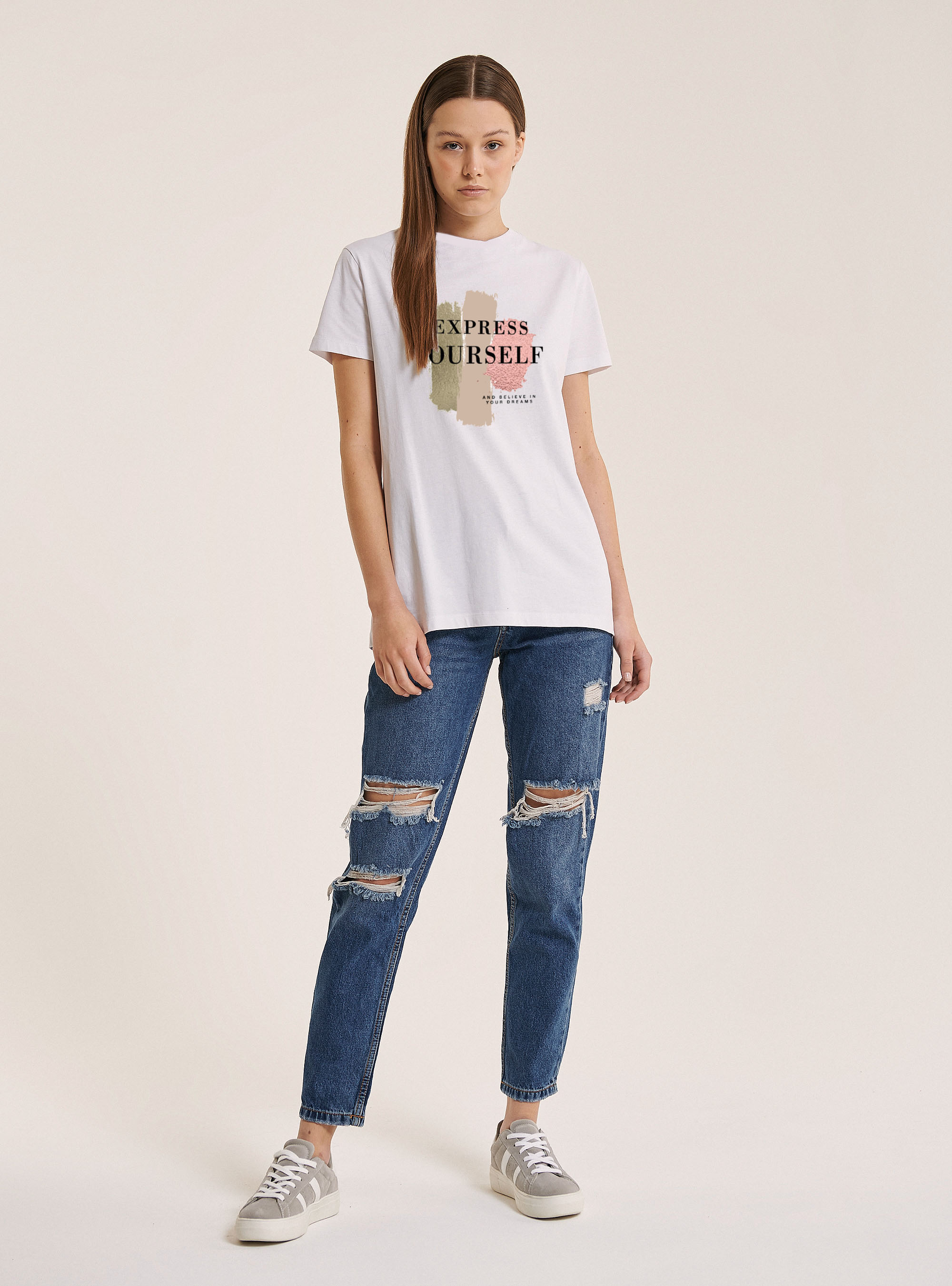 T-shirt with metallic lettering print, WH3 WHITE