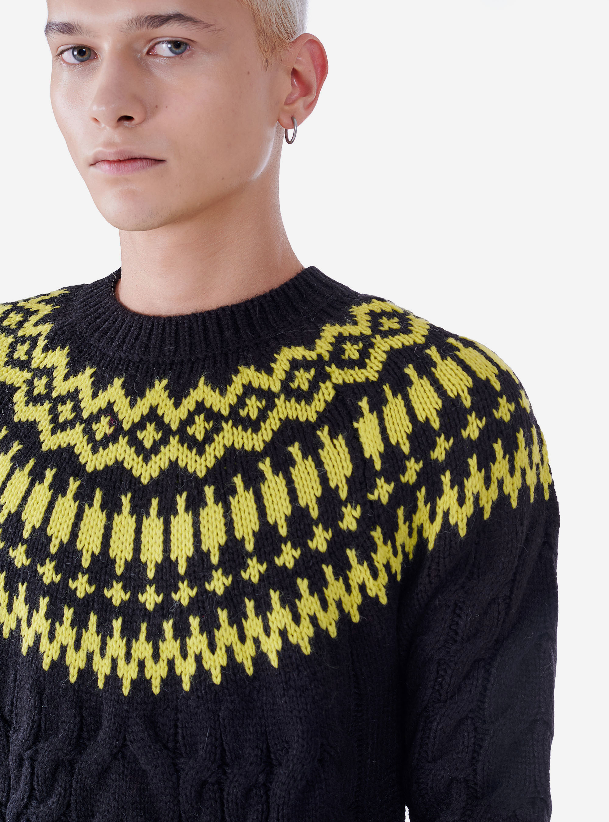 ROUND NECK PRINTED PULLOVER, BLACK/YELLOW B75