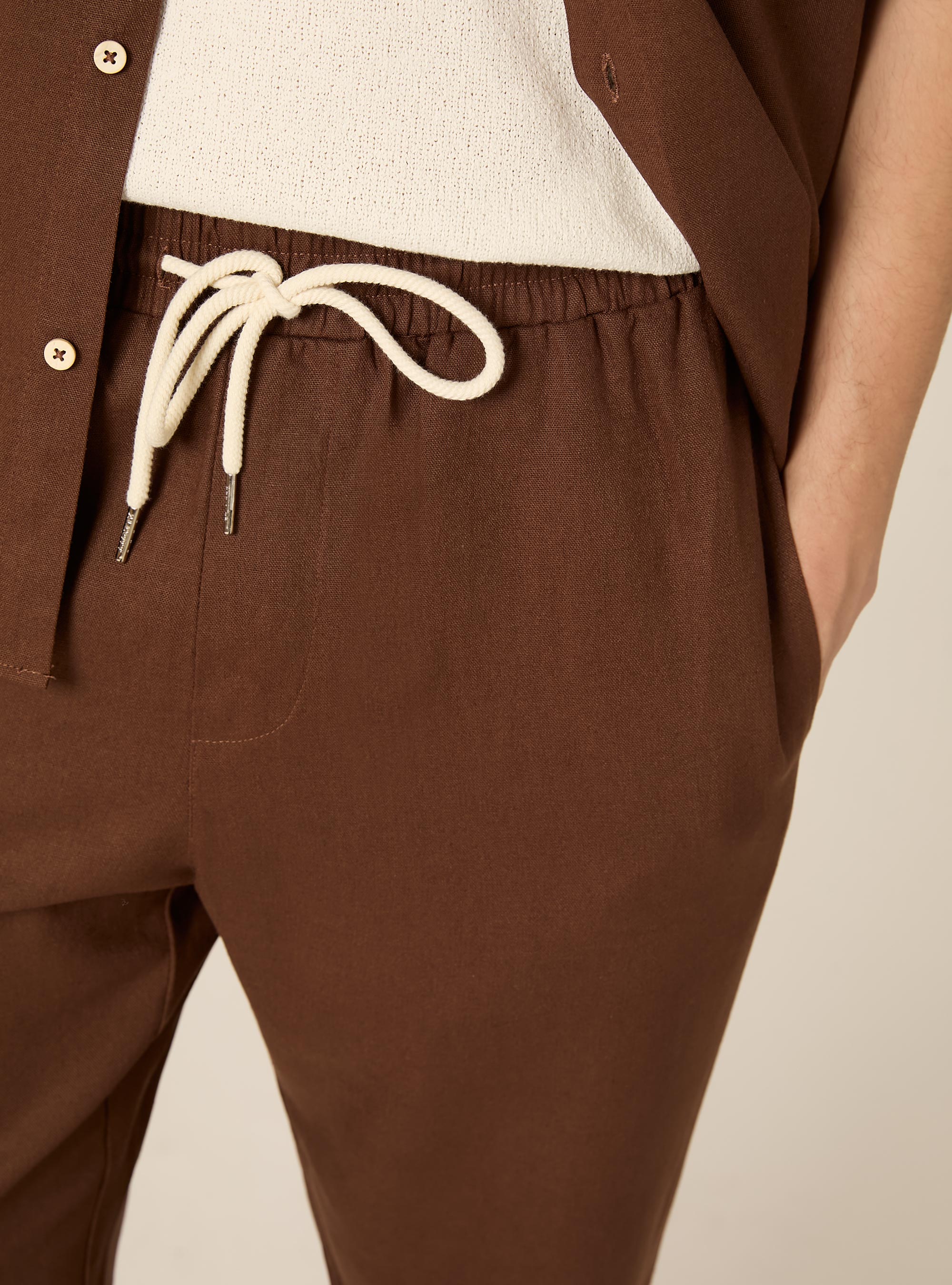 Pantalaccio in misto lino  con coulisse in vita, BR1 BROWN DARK