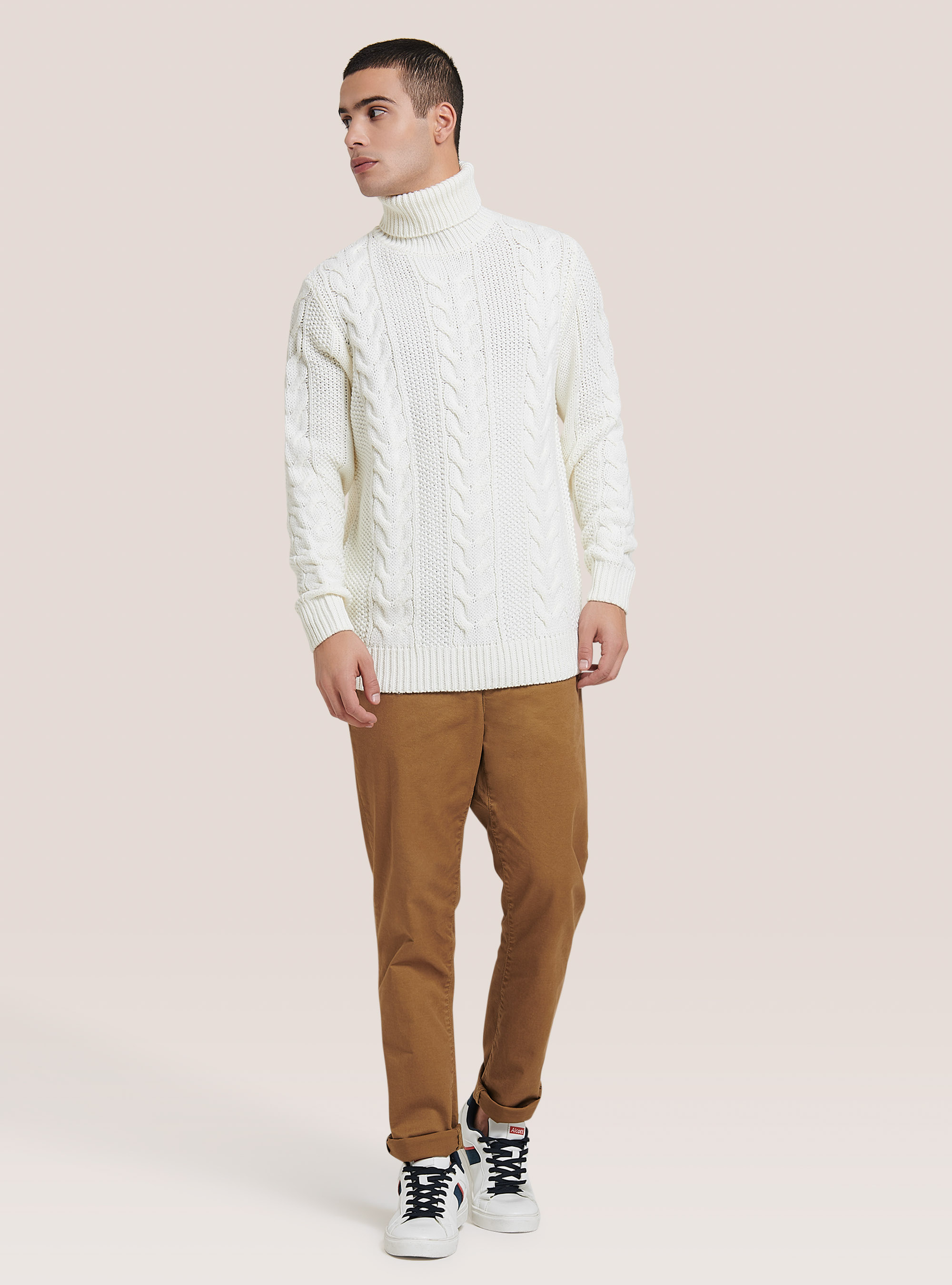 Pull tressé, C002  WHITE