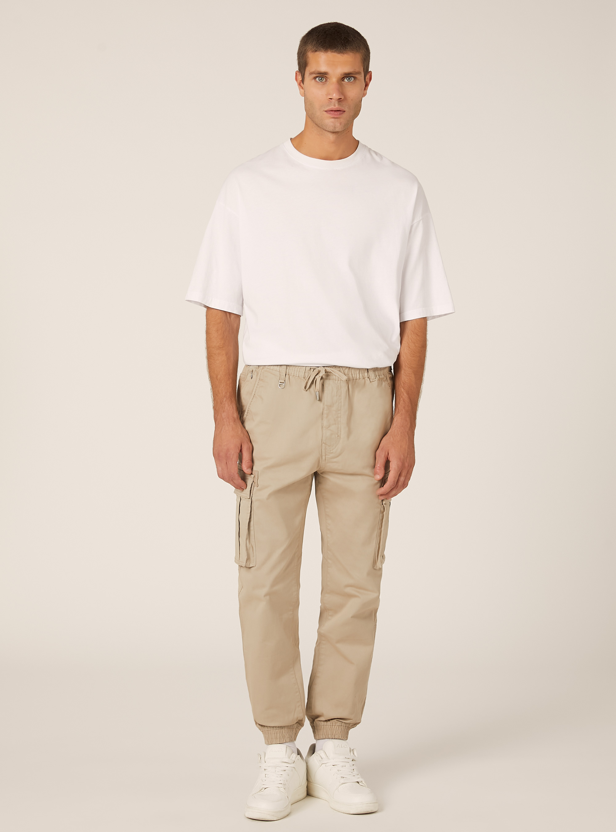 Stretch twill cargo jogger pants, BG2 BEIGE MEDIUM