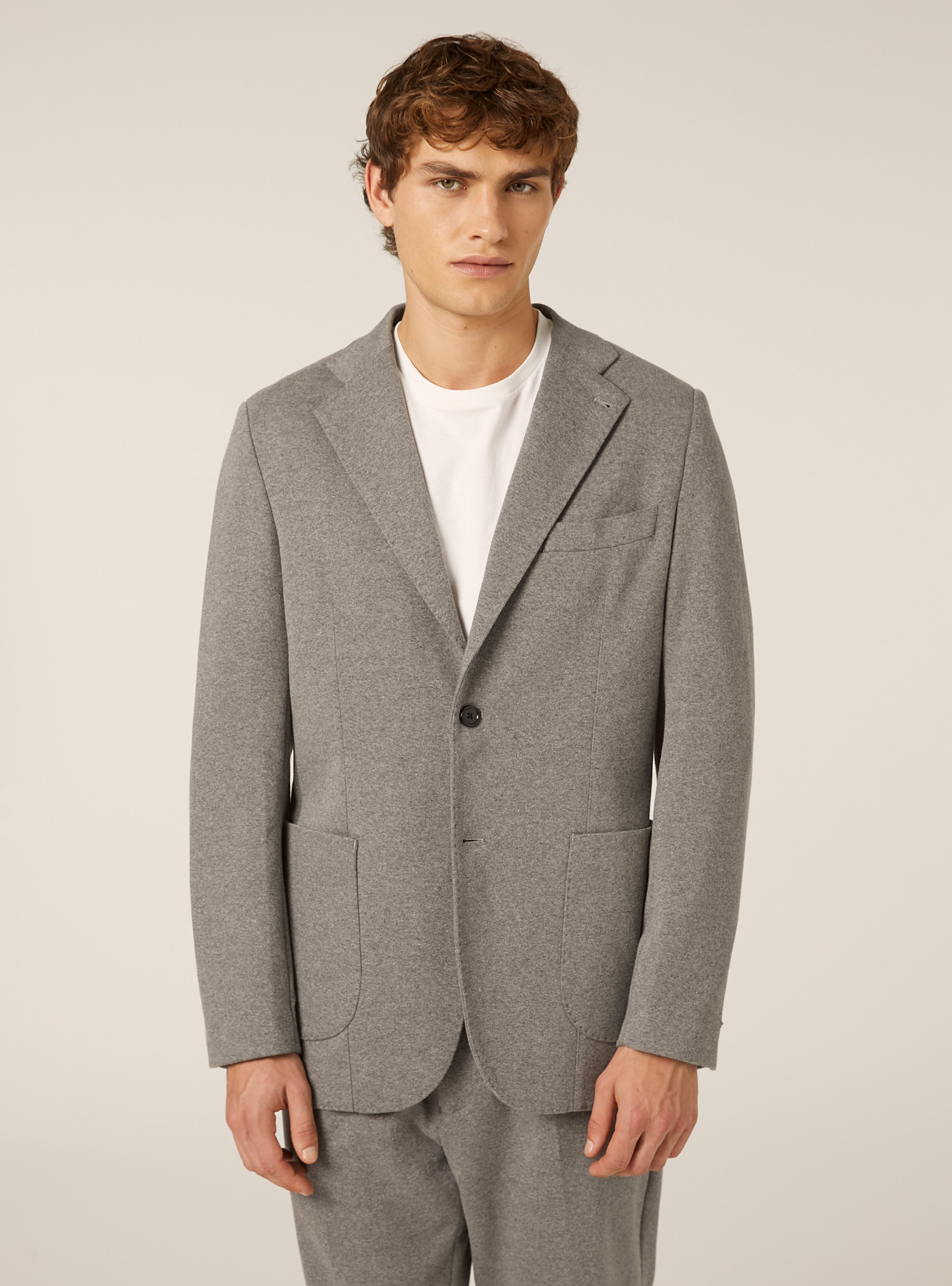 Giacca monopetto con tasca a toppa in jersey, MGY1 GREY MEL DARK