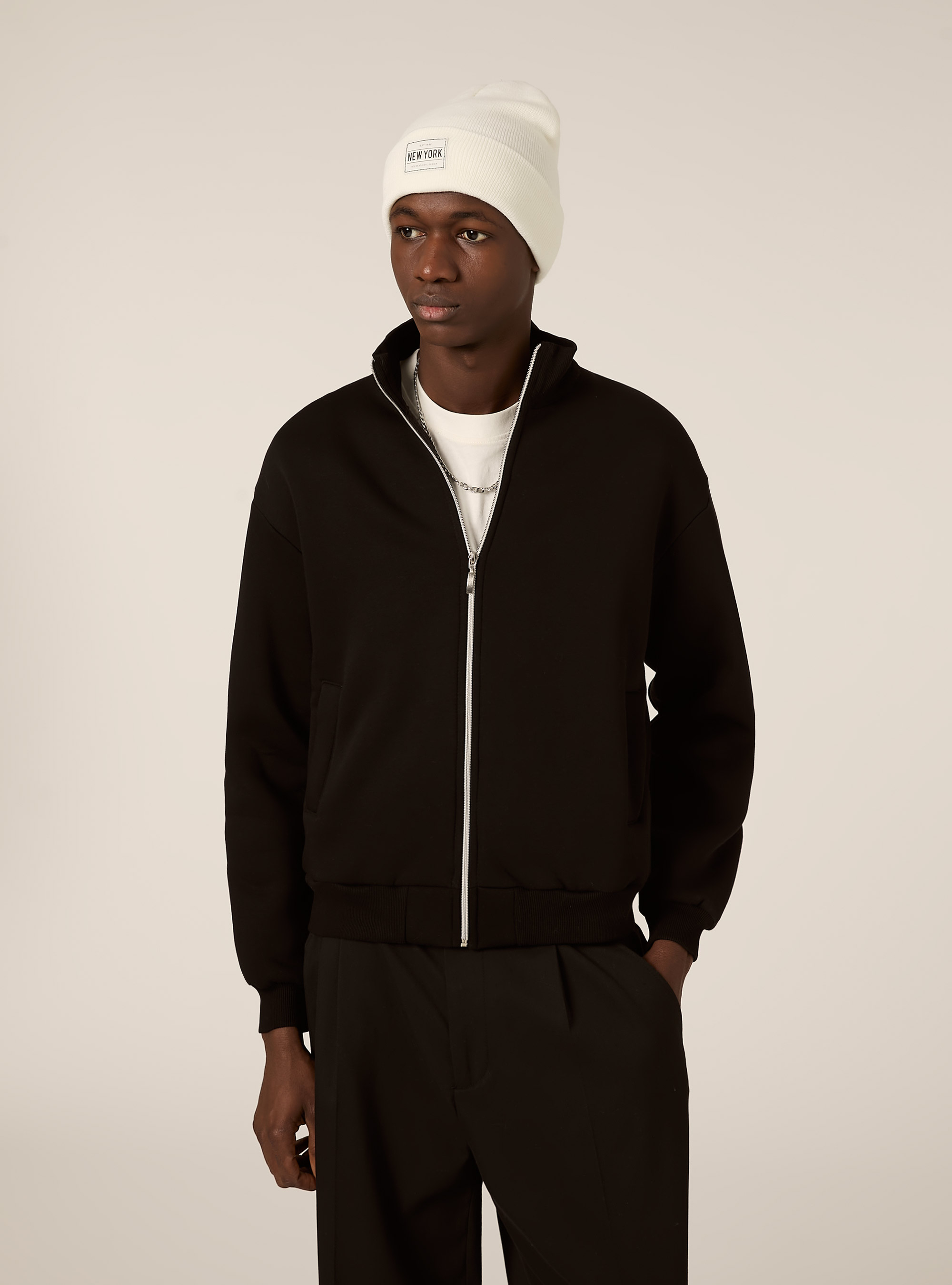 Cardigan con cerniera mezzocollo, BK1 BLACK