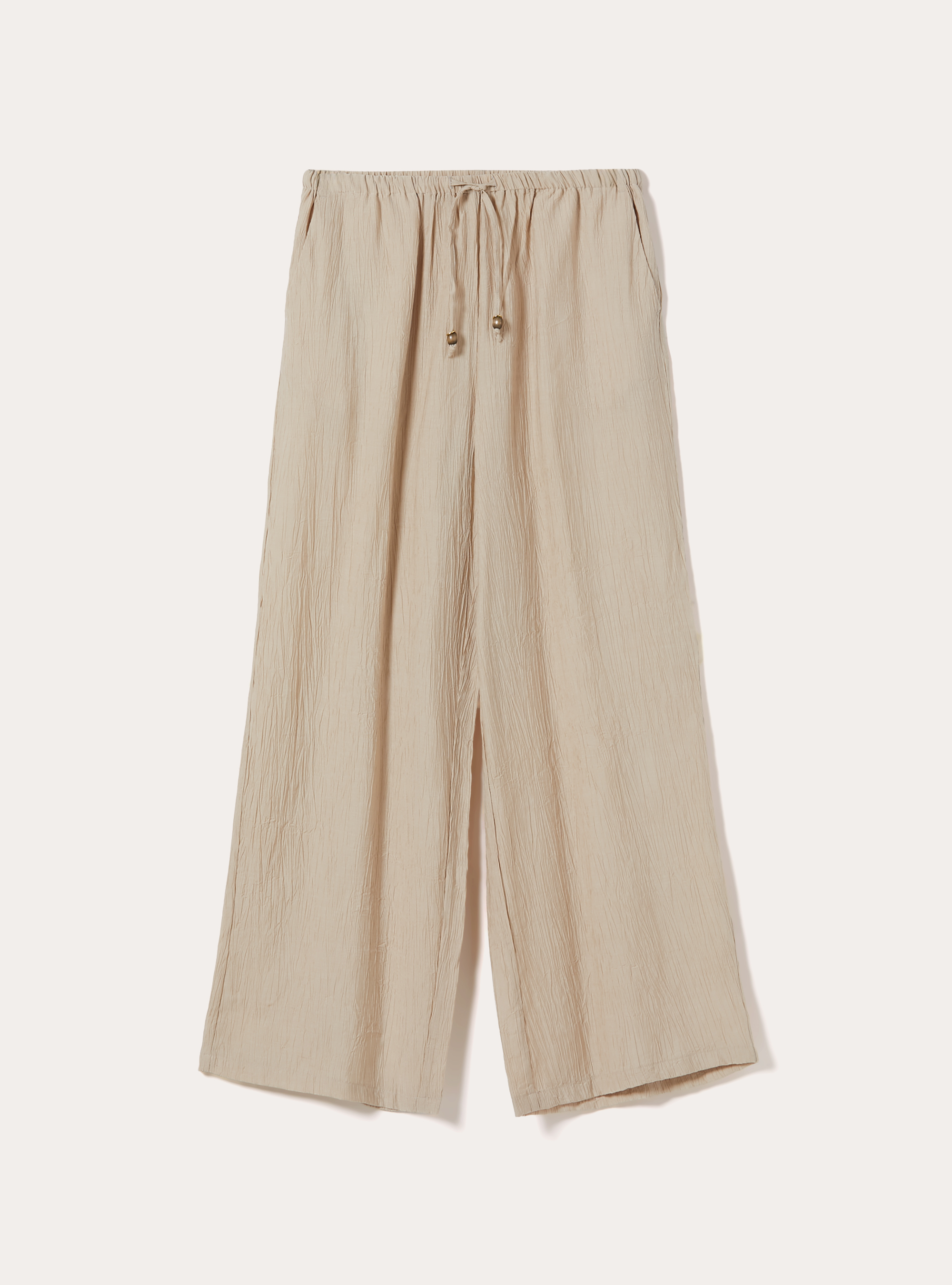 Pantaloni ampi con vita elasticizzata in crepe, BEIGE MEDIO
