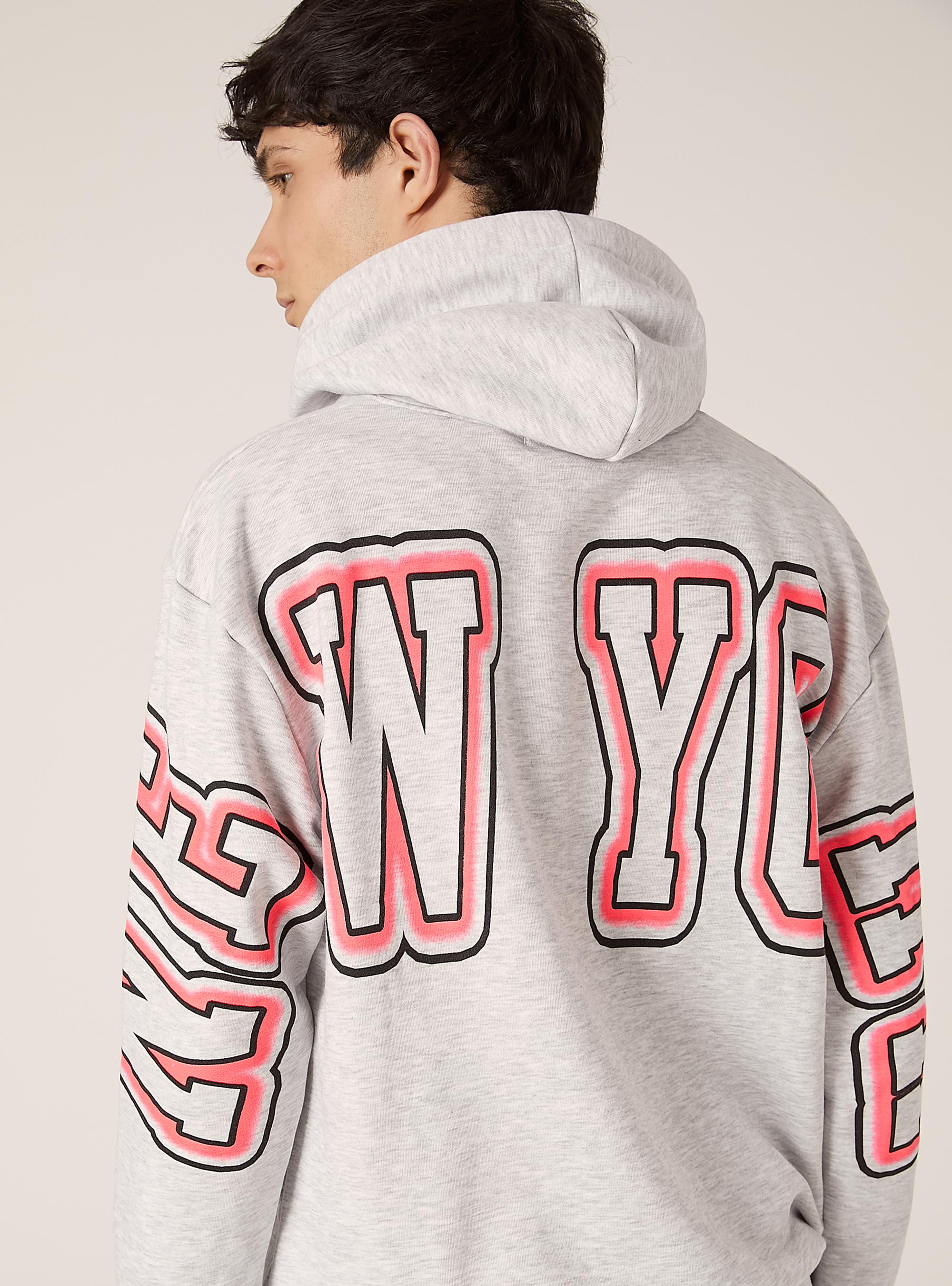 Printed hooded sweatshirt, MGY3 GREY MEL LIGHT
