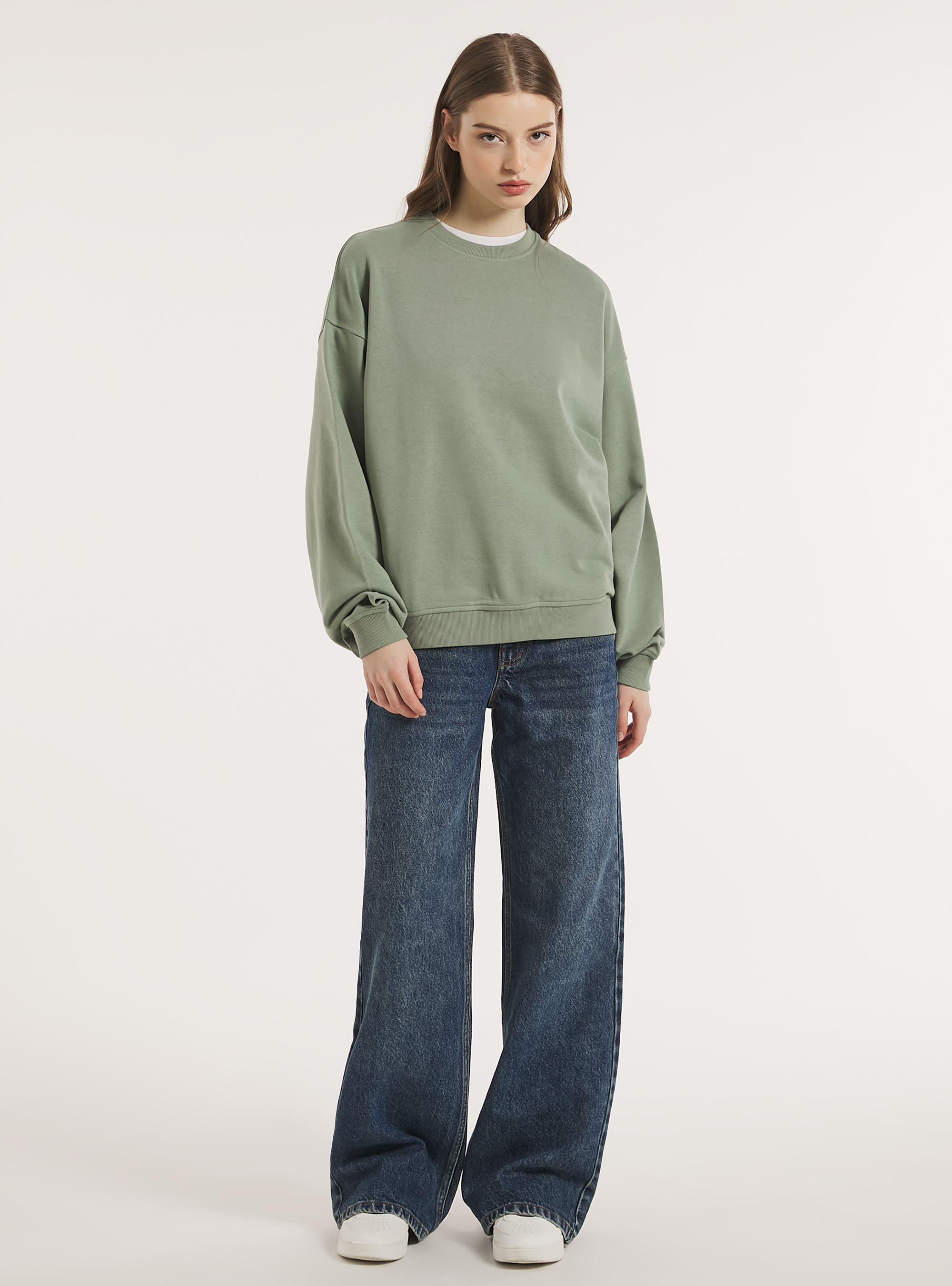 Plain cotton crew-neck sweatshirt, KY3 KAKY LIGHT