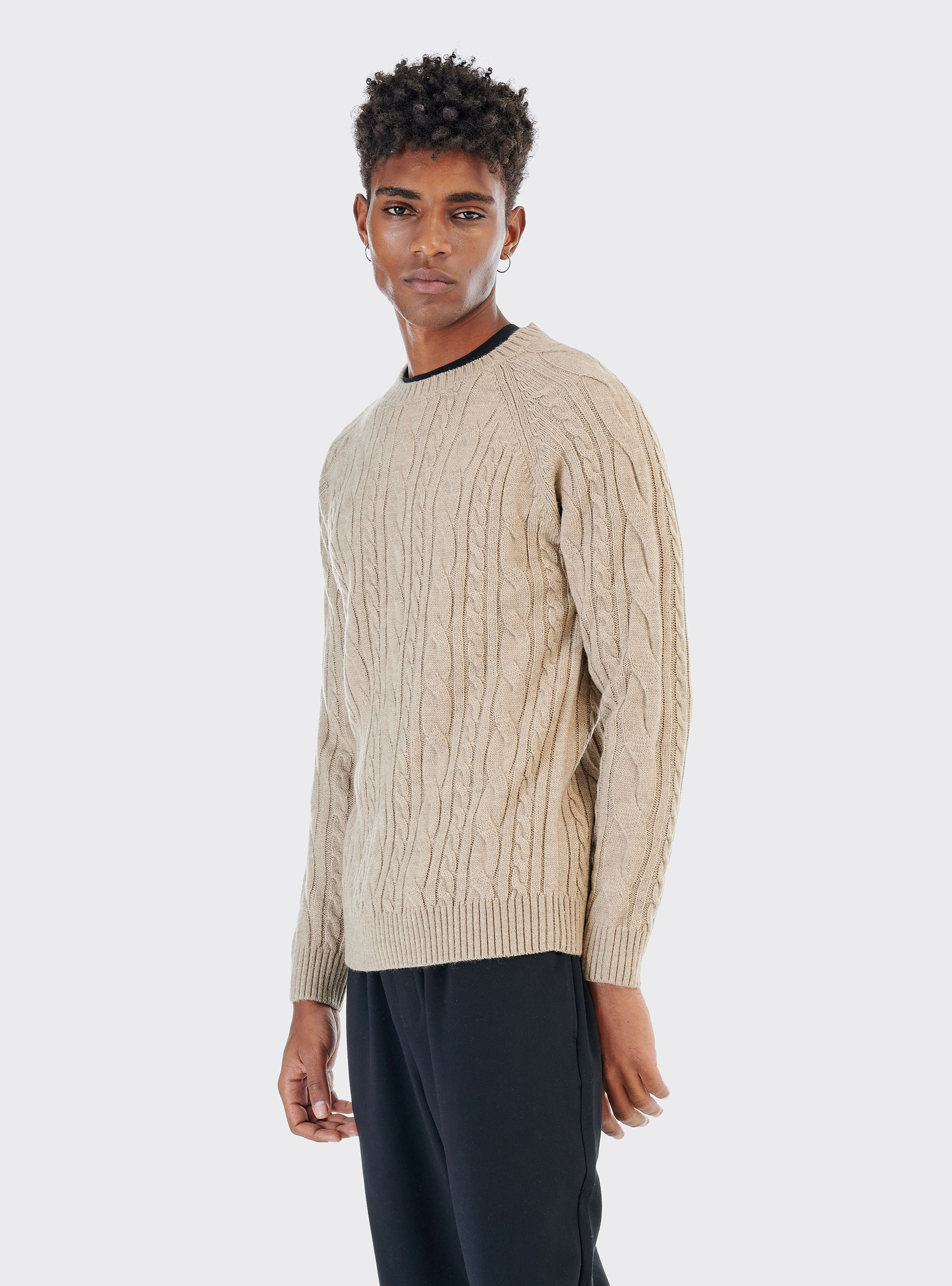 Braided wool blend pullover, SAND