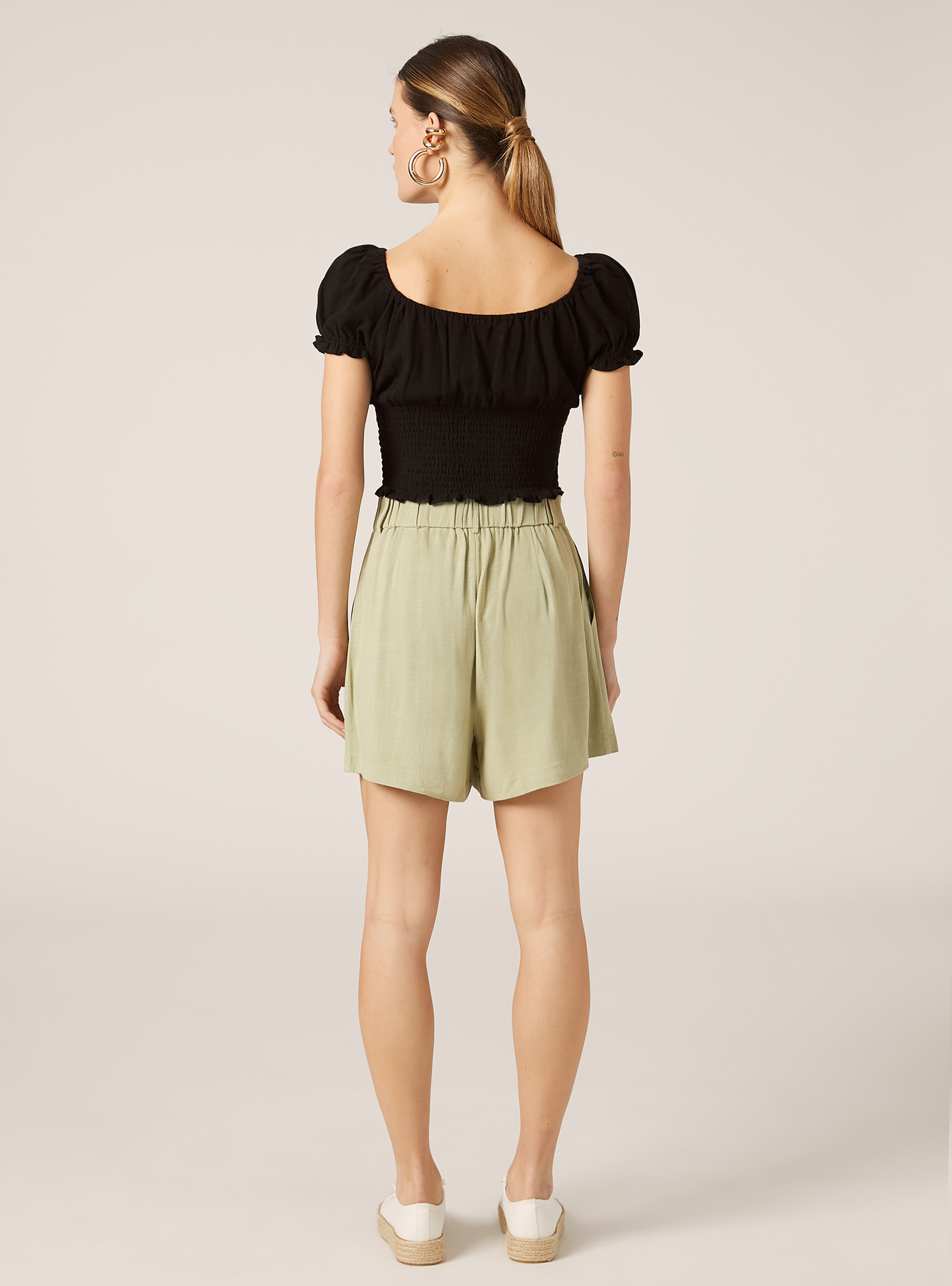 Blusa en mezcla de lino, BK1 BLACK