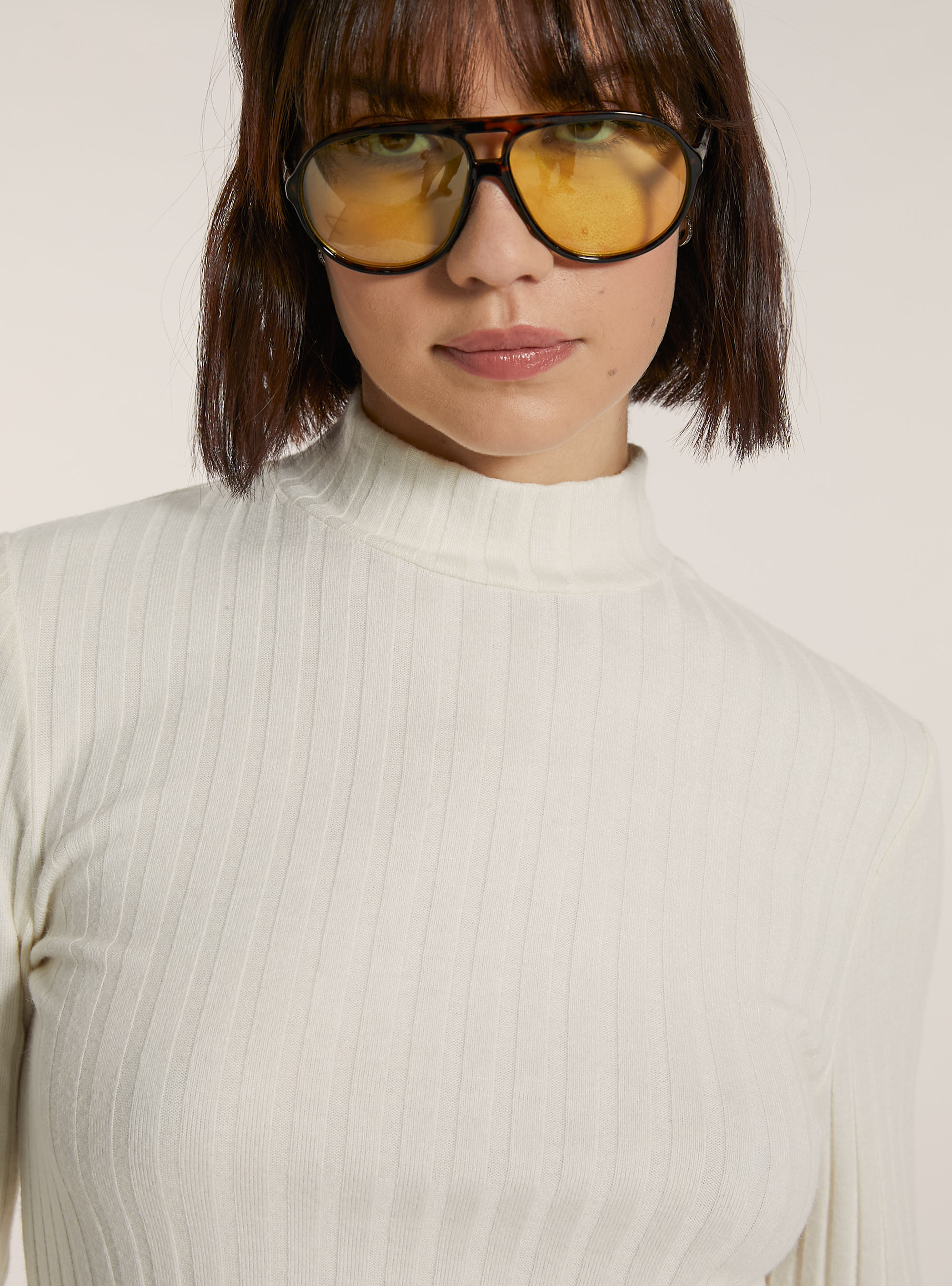 Maglia collo alto a coste, WH1 OFF WHITE