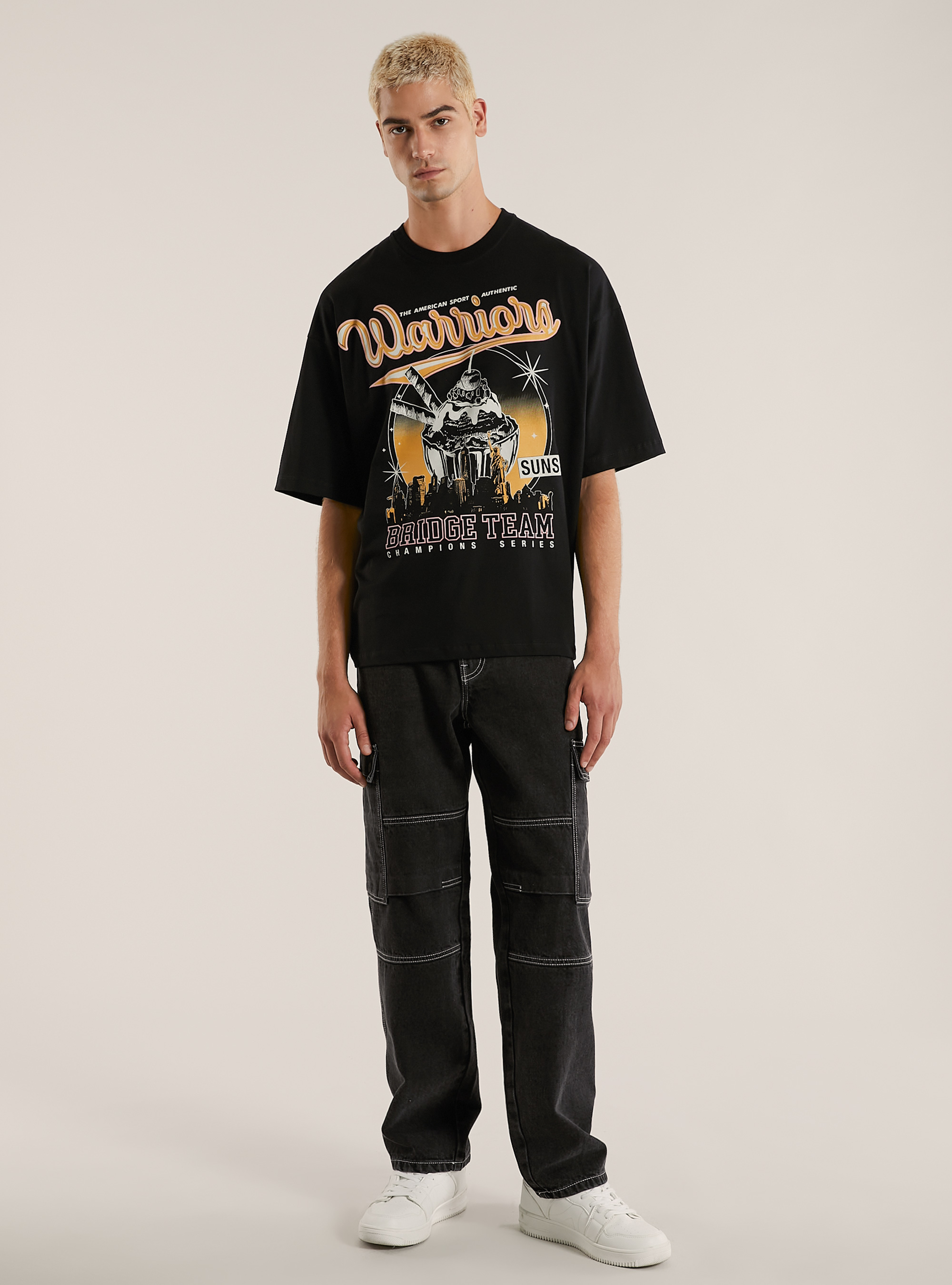 Over fit t-shirt with print, BK1 BLACK