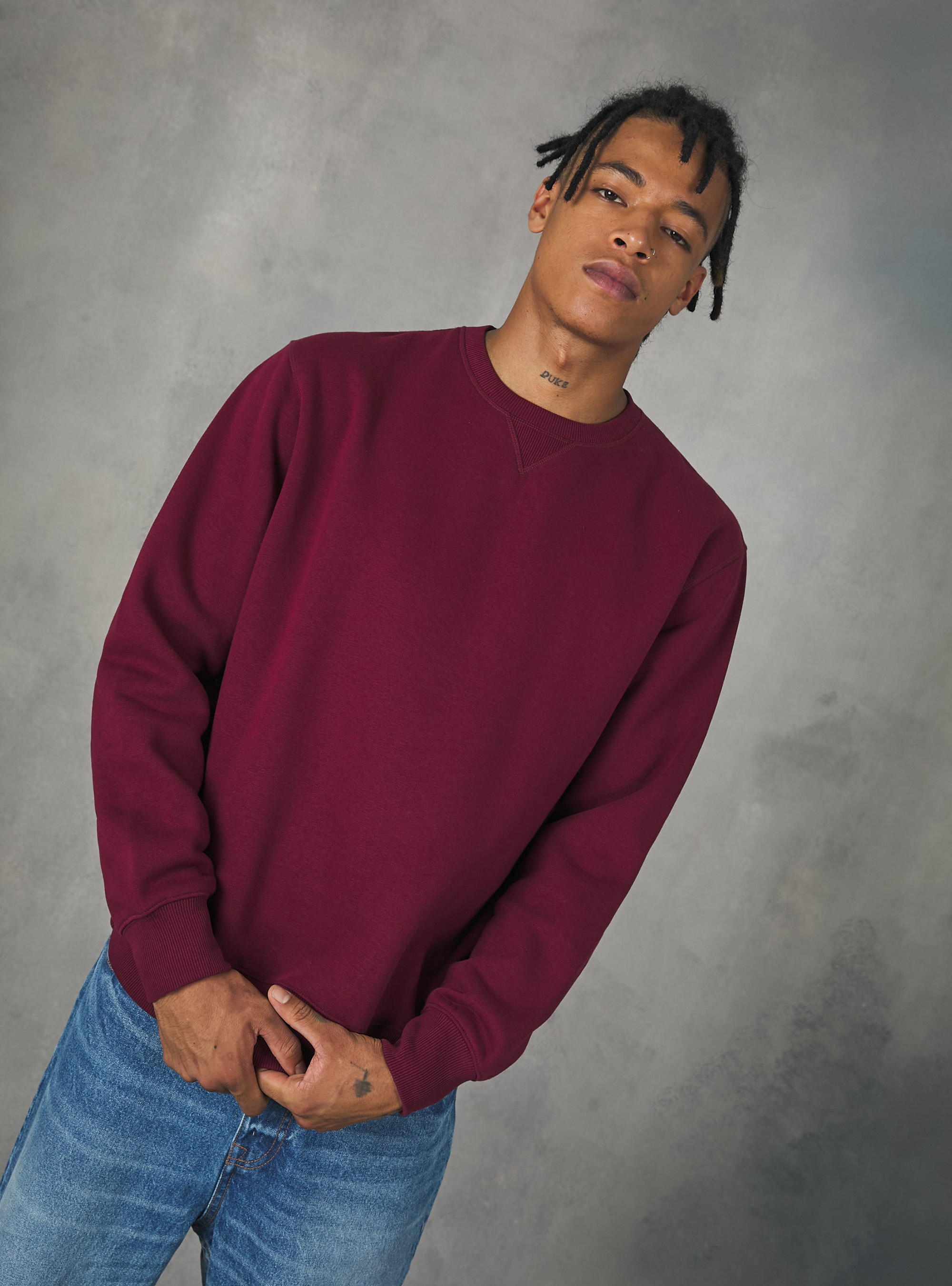 Sweat à col ras du cou de couleur unie, BO1 BORDEAUX DARK