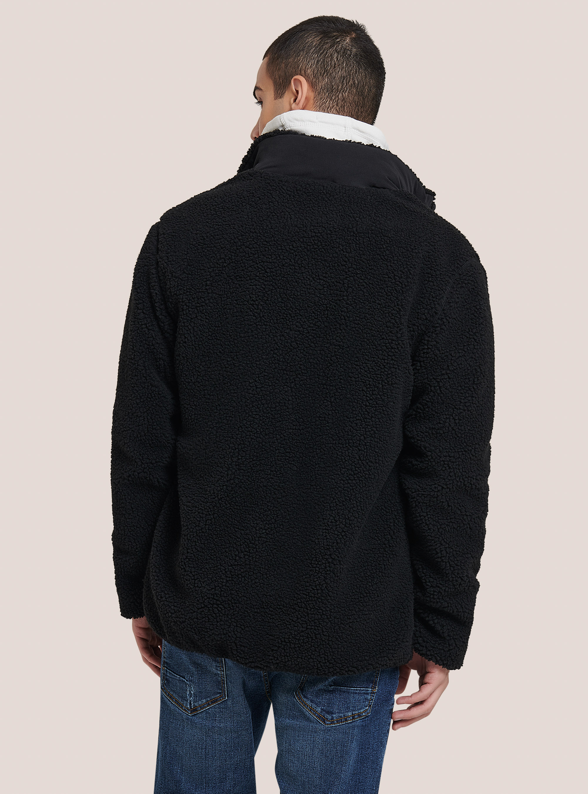 Patchwork teddy jacket, BLACK