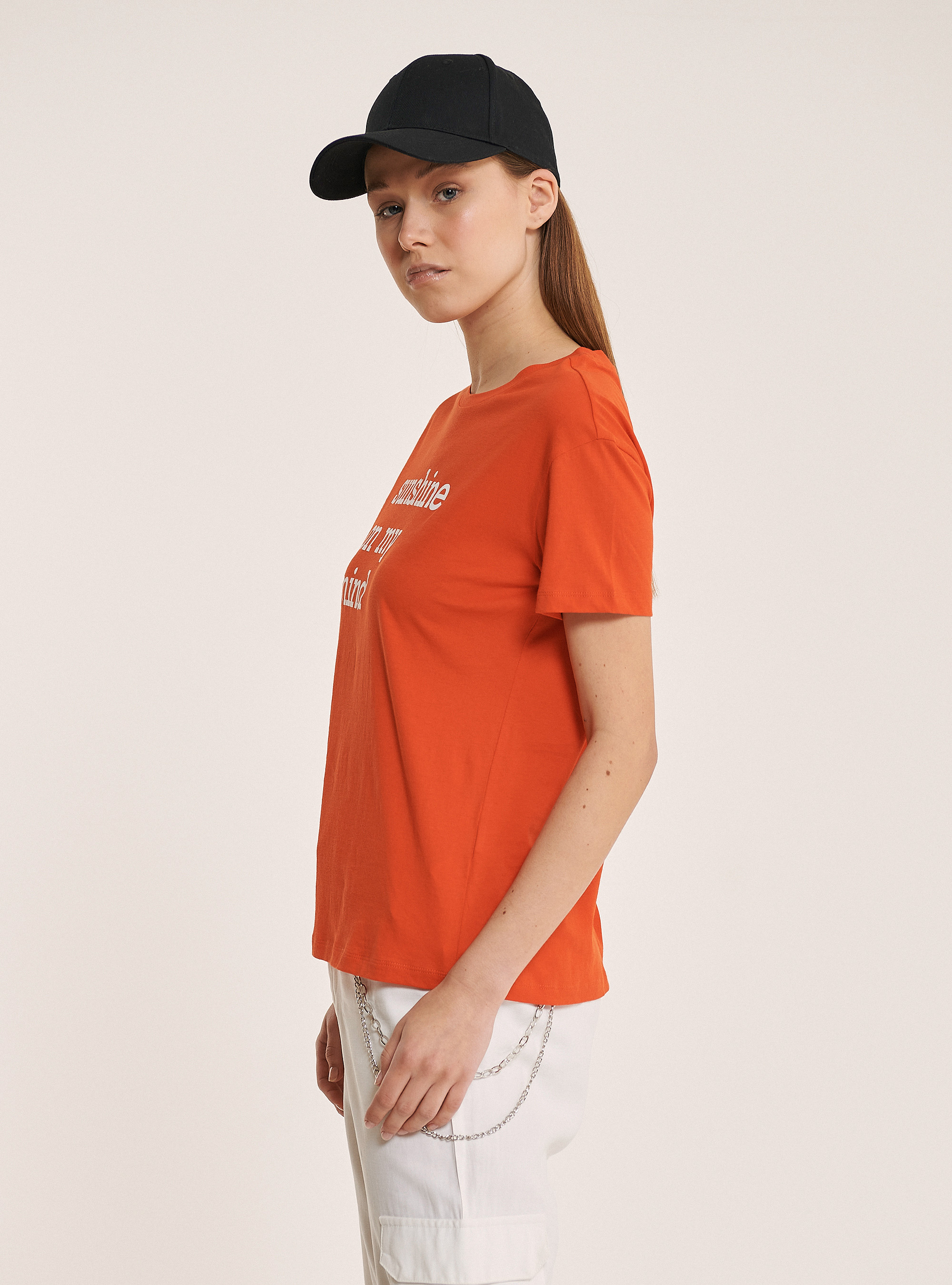 T-shirt with lettering print 100% cotton, C321 ORANGE