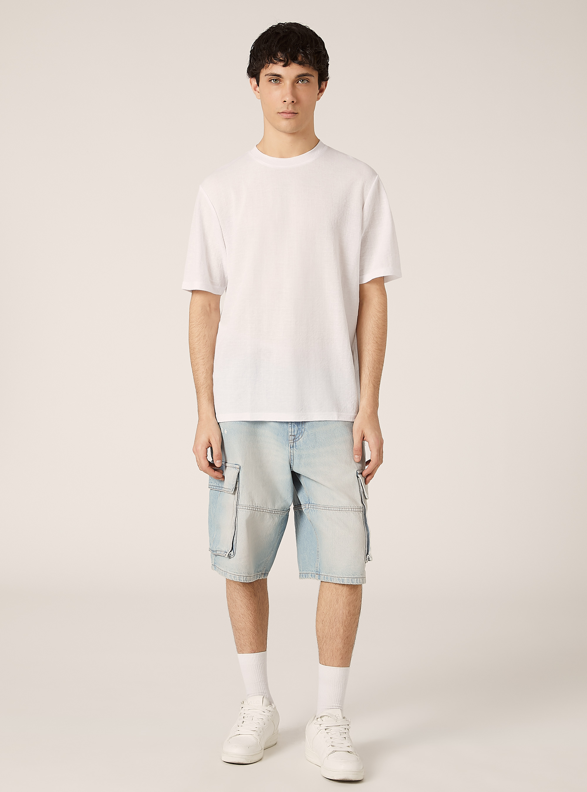 Camiseta boxy fit con textura, WH2 WHITE