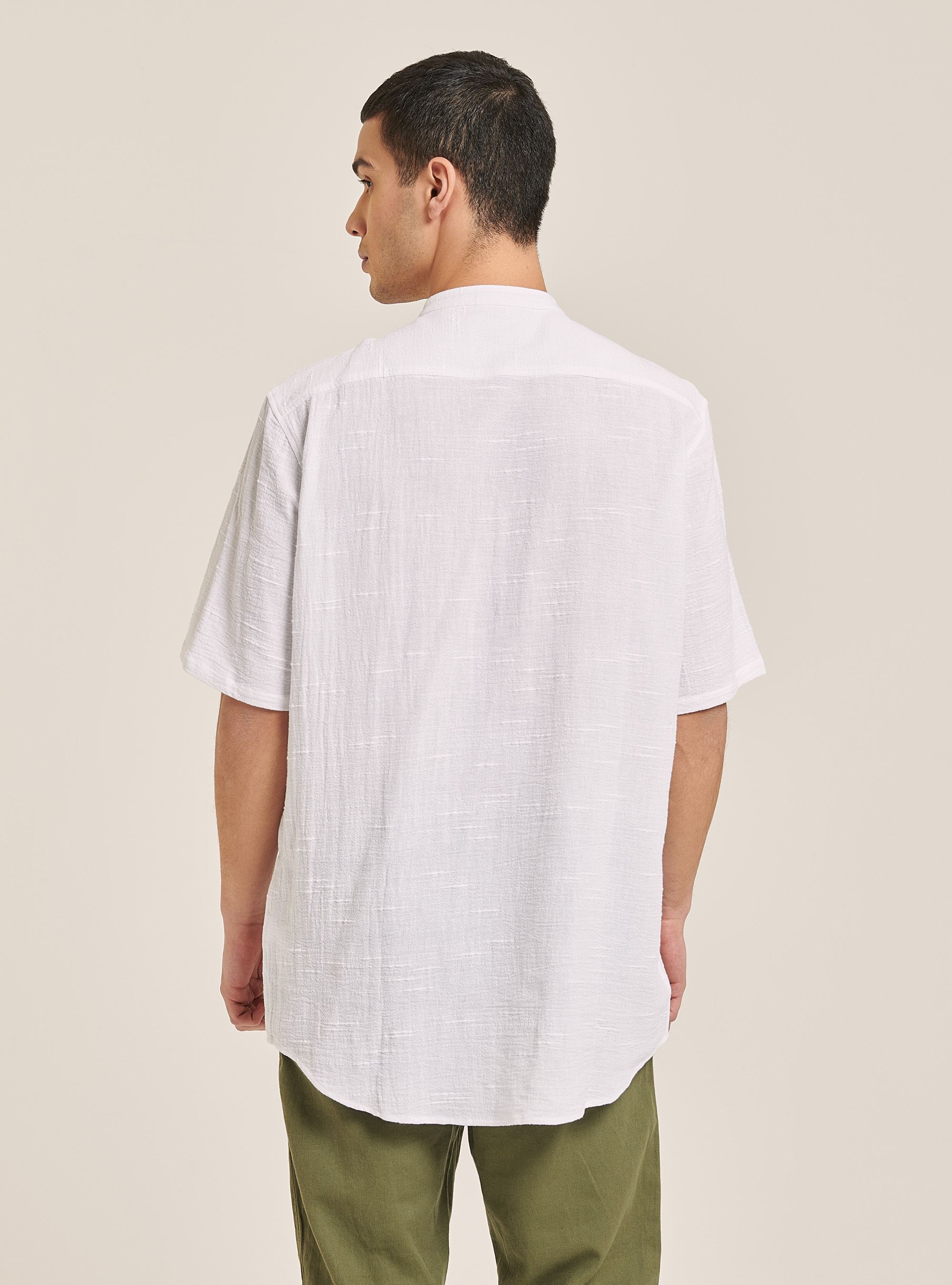 Linen blend shirt with Korean collar, WHITE