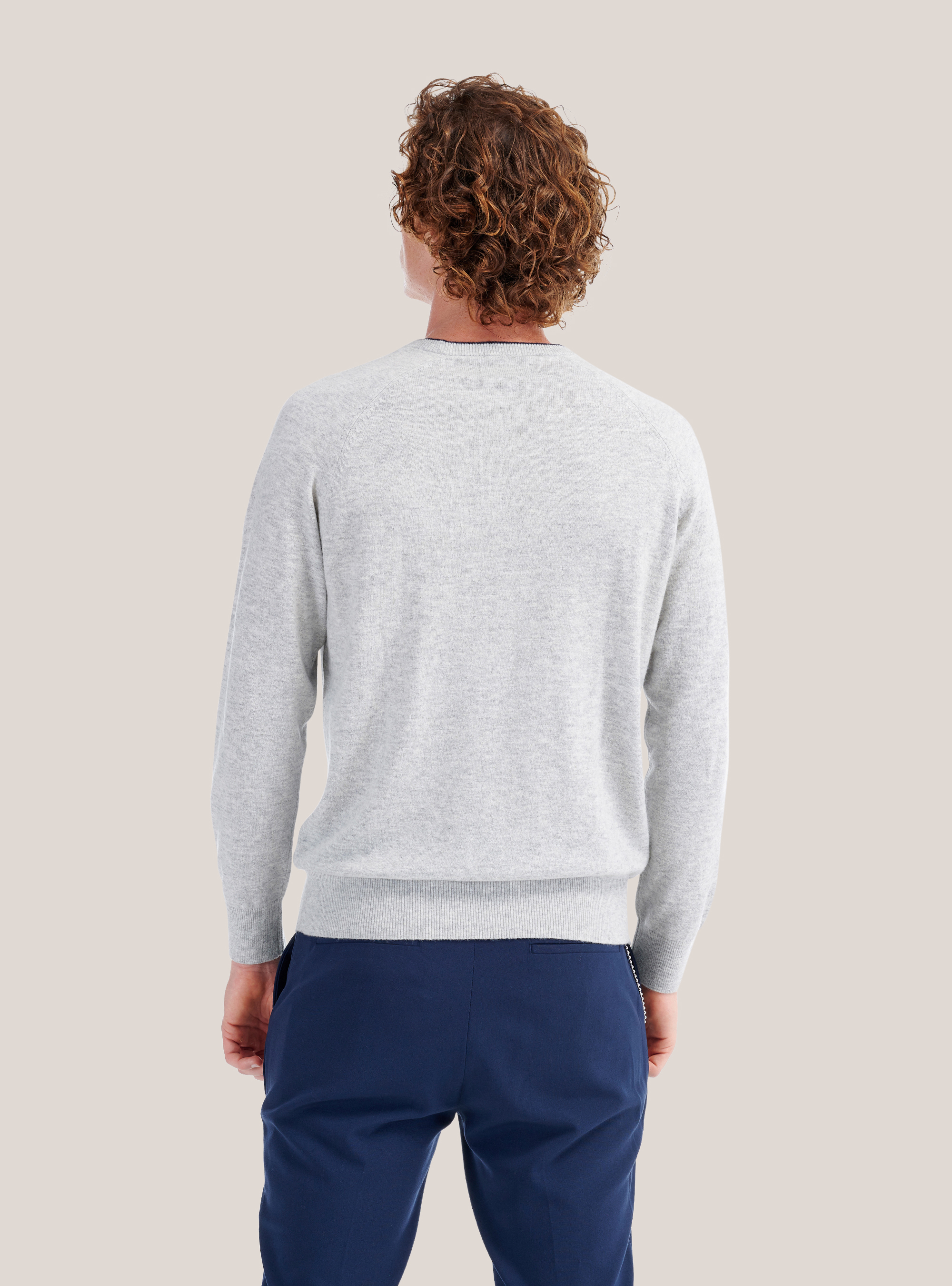 Round neck sweater with contrasting border, GREY MELANGE