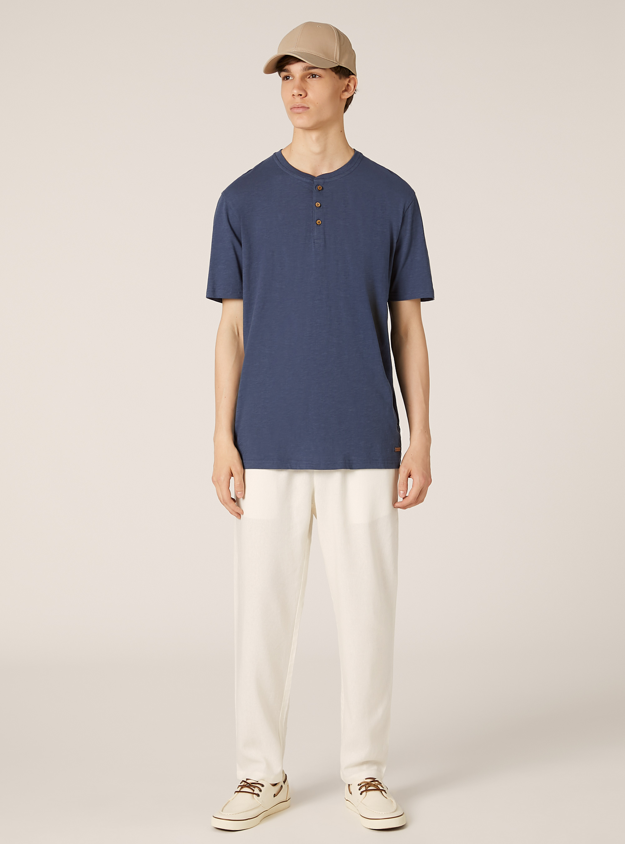 Maglietta serafino in cotone, BL2 BLUE MEDIUM