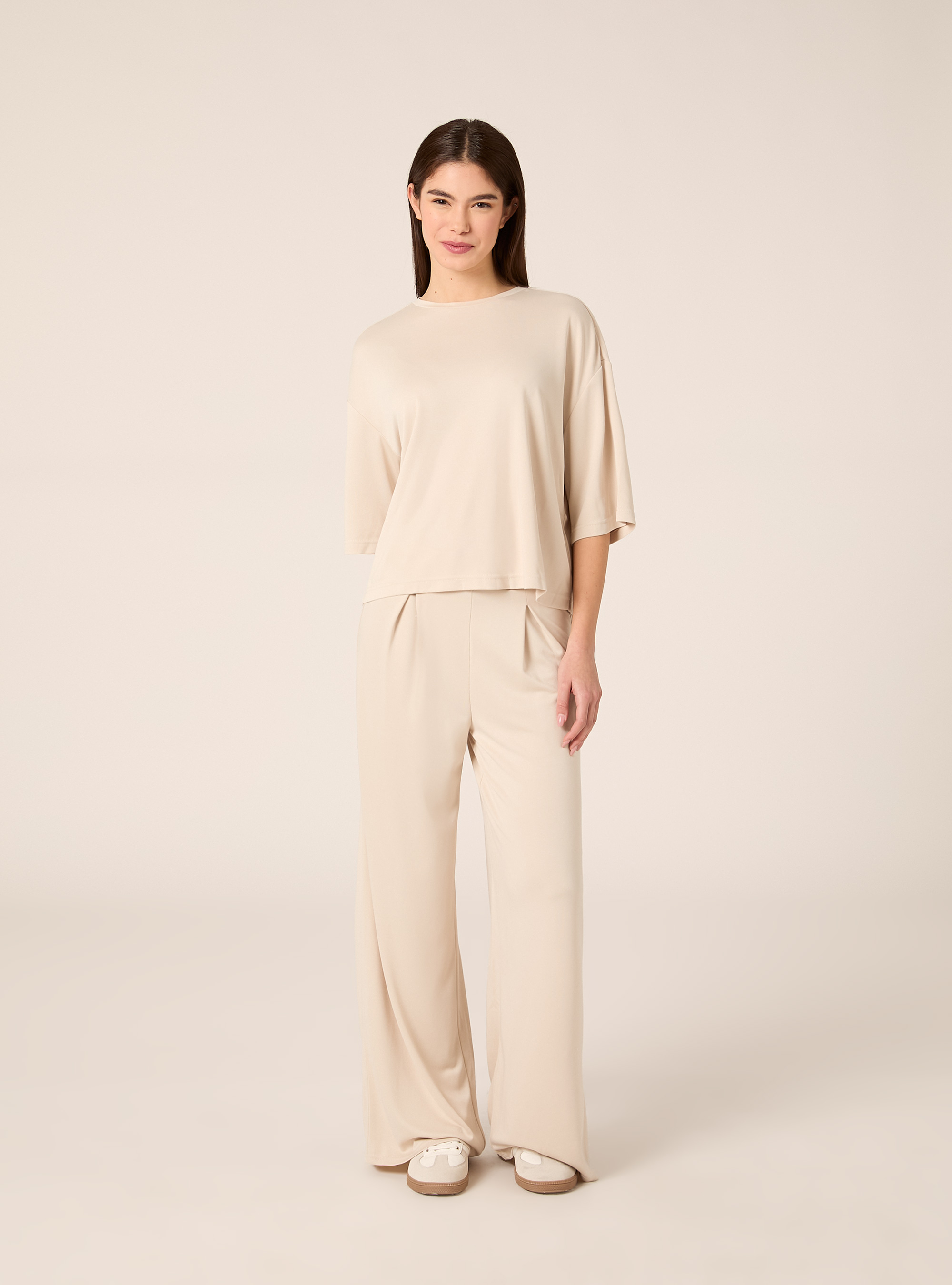 Half sleeve crew neck t-shirt, BG3 BEIGE LIGHT