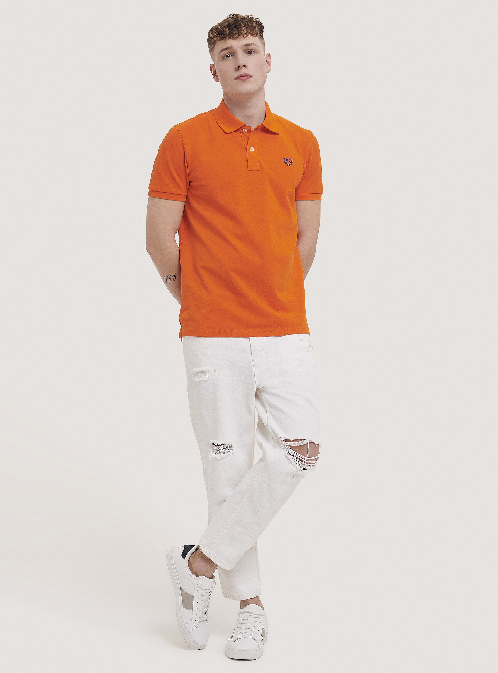 Polo de piqu&eacute; de algod&oacute;n con bordado, C7780 ORANGE