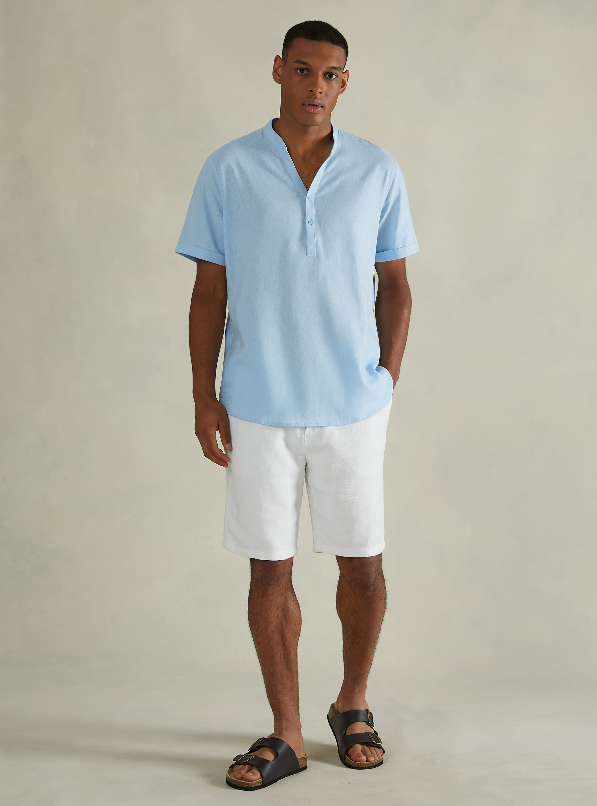 Linen-blend bermuda shorts with drawstring waist, WH1 OFF WHITE