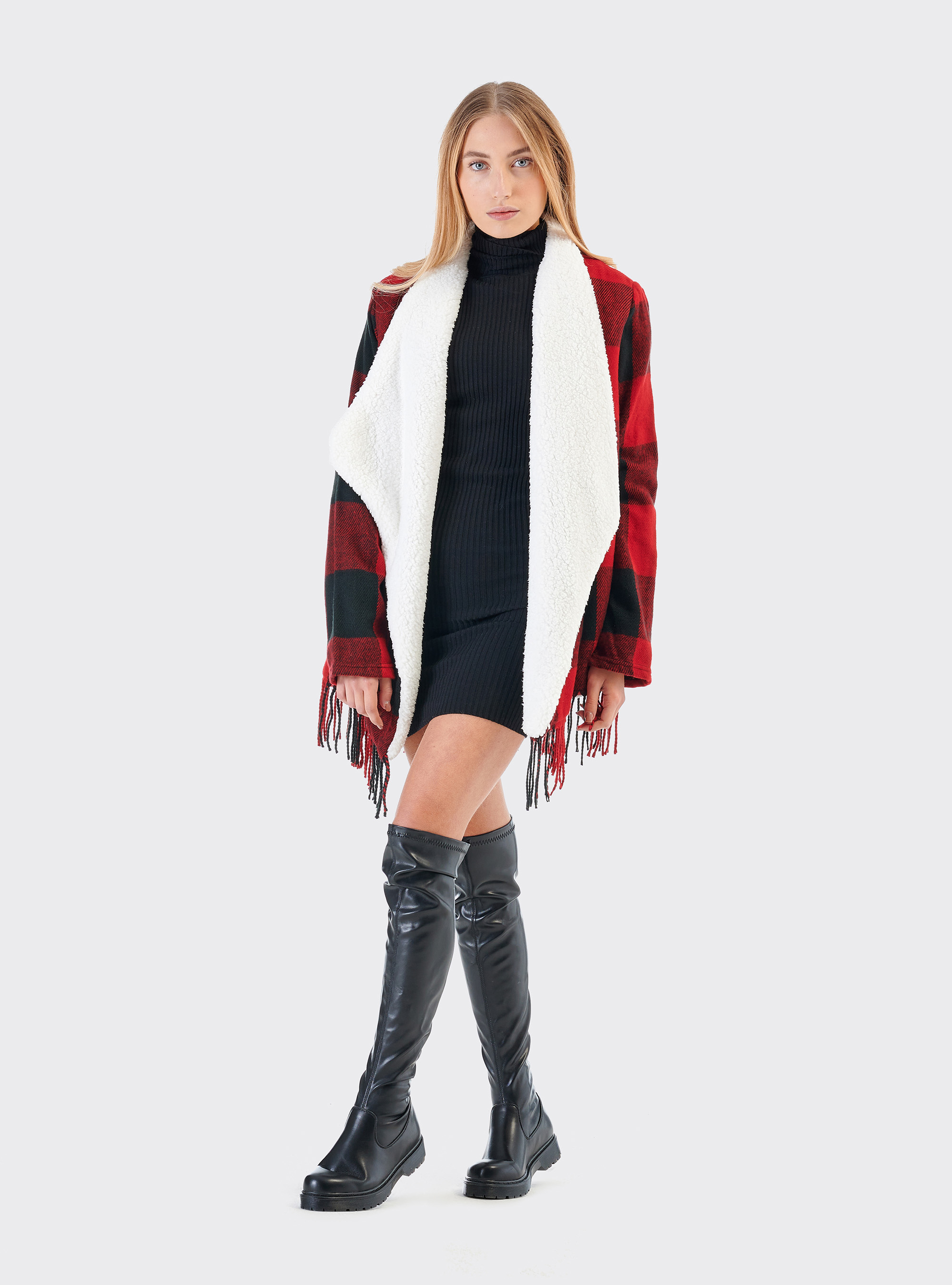 Robe en tricot &agrave; manches ballon, C101 BLACK