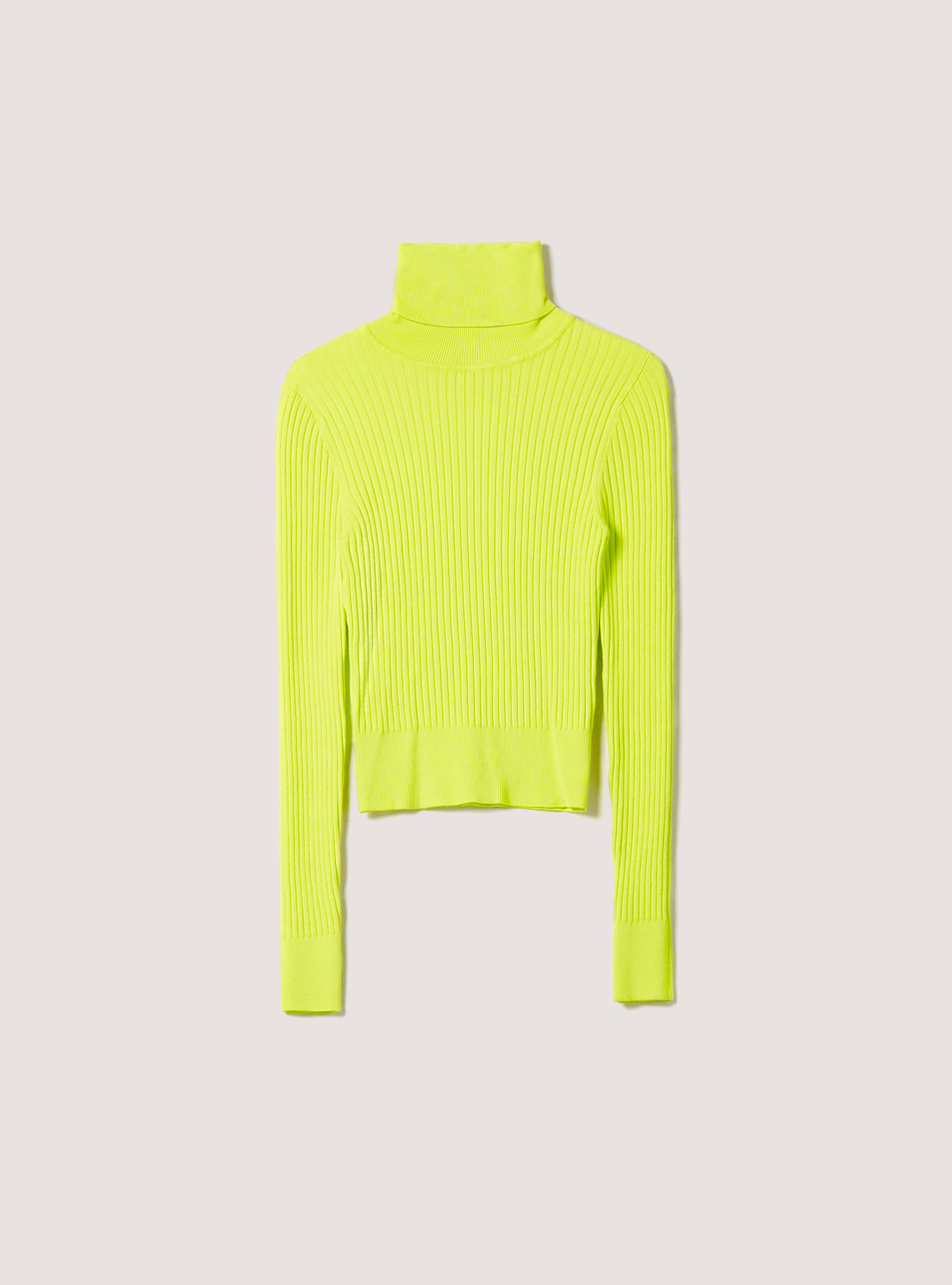 Pullover cropped a collo alto a coste, GC2 ACID GREEN MEDIUM