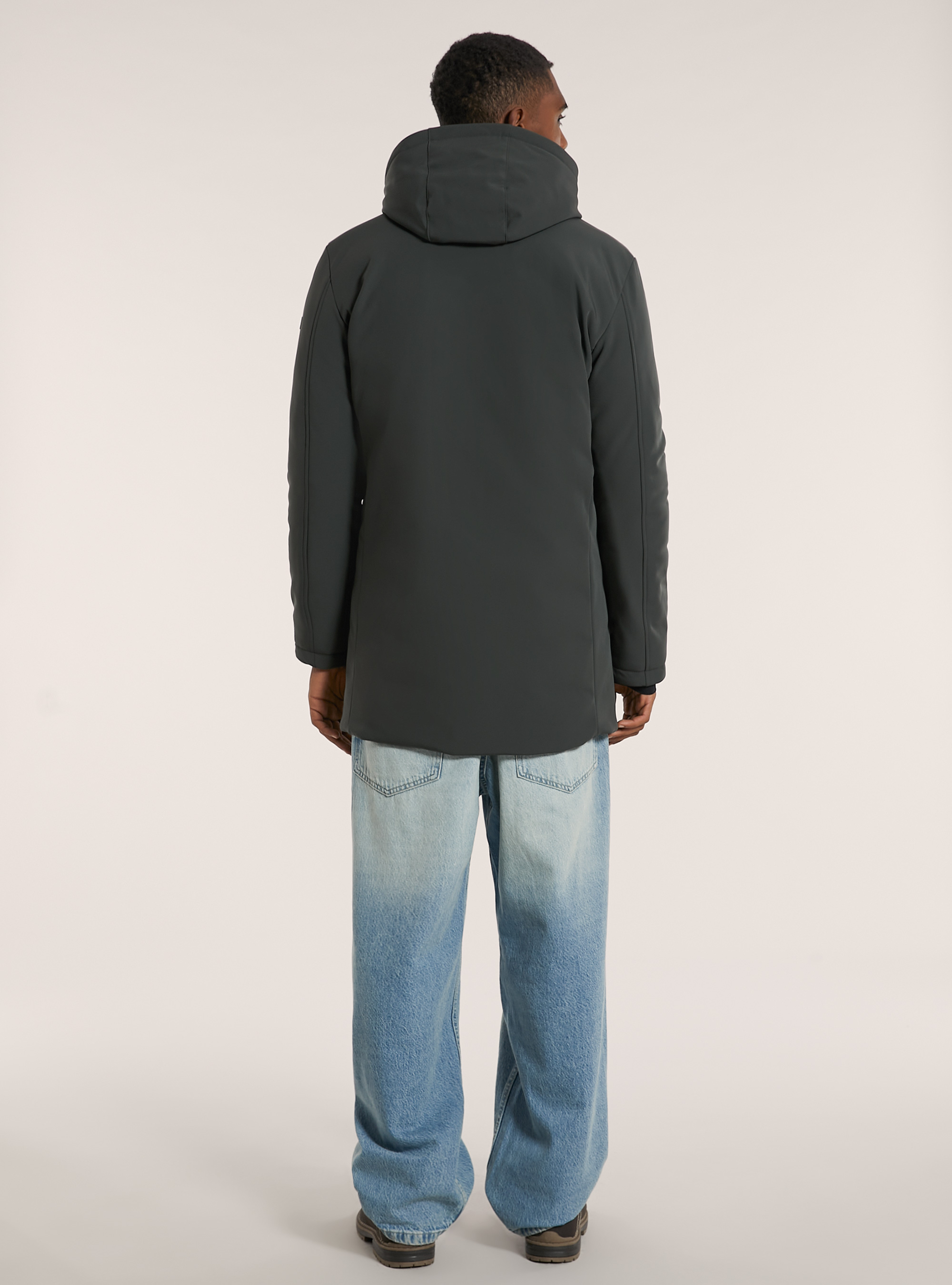 Long technical jacket with recycled padding, KY1 KAKY DARK