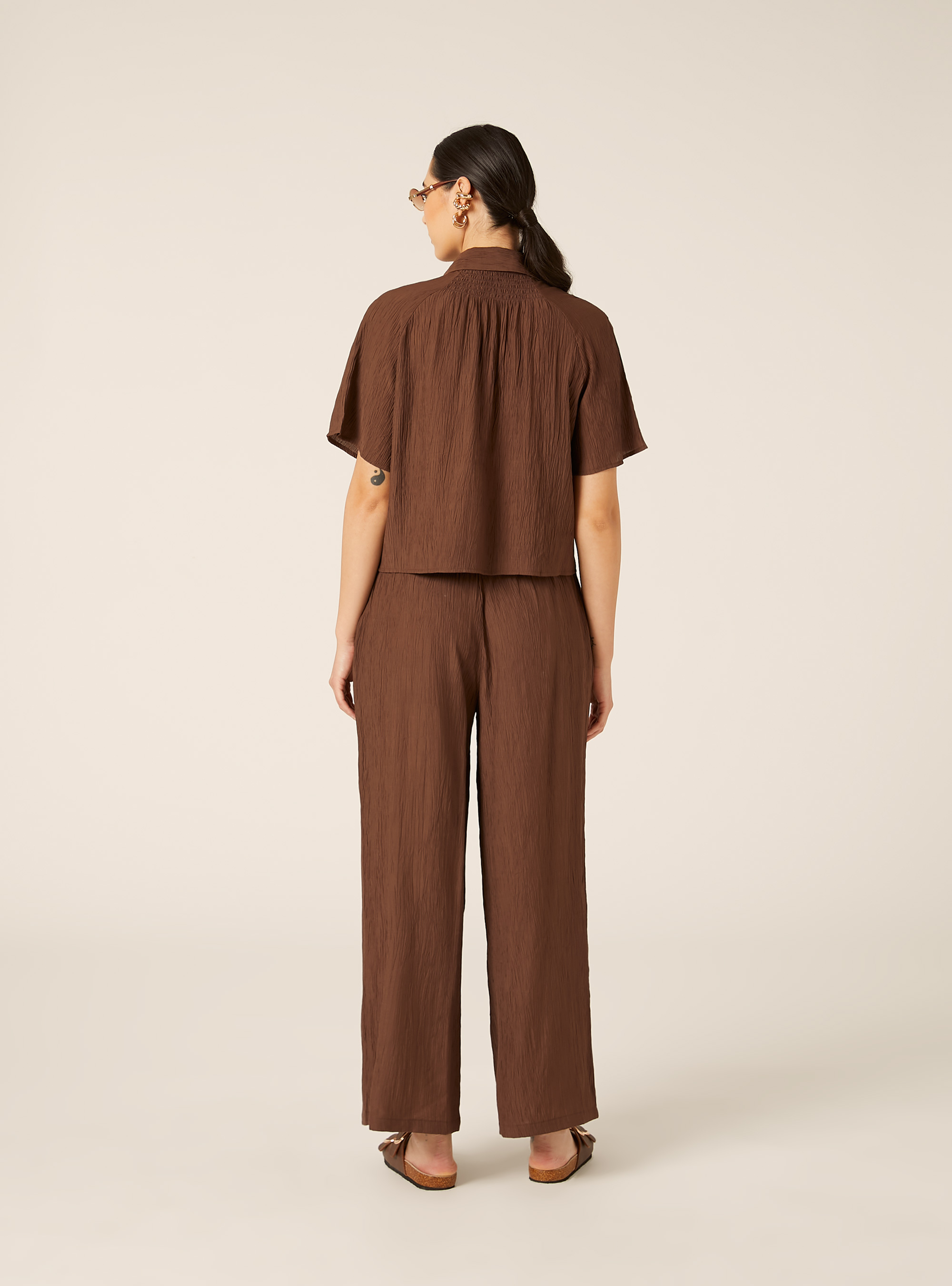 Camicia maniche corte in crepe, BR2 BROWN MEDIUM