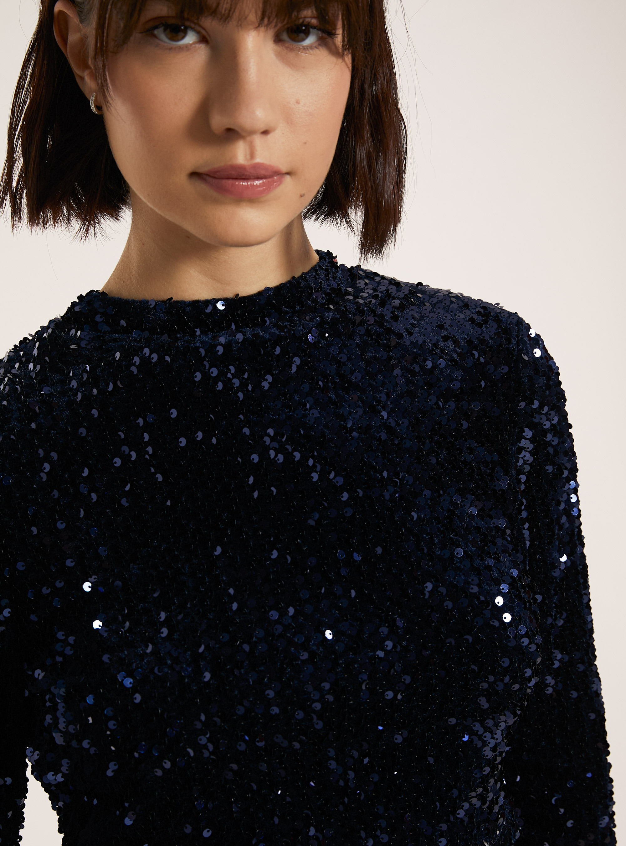 Maglia maniche lunghe in paillettes, RY1 ROYALE DARK