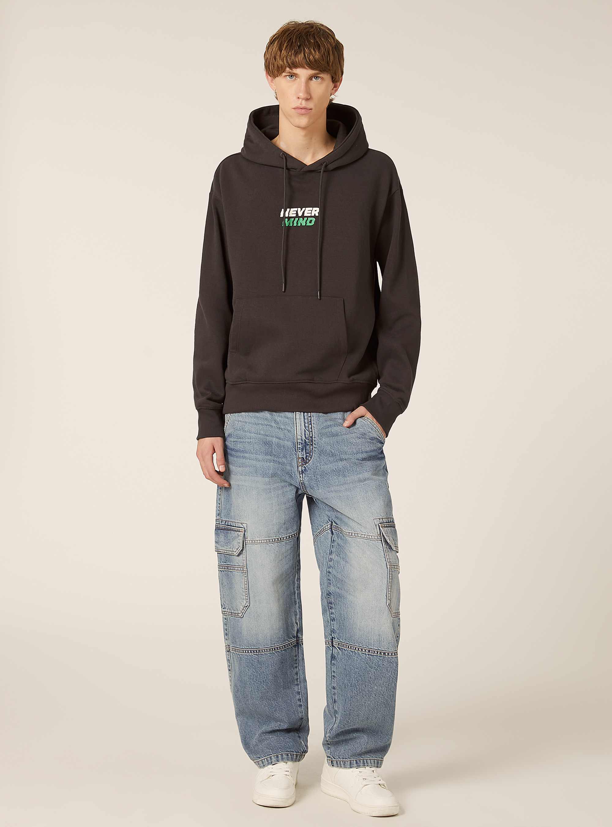 Sudadera con estampado y capucha, BK2 BLACK MEDIUM