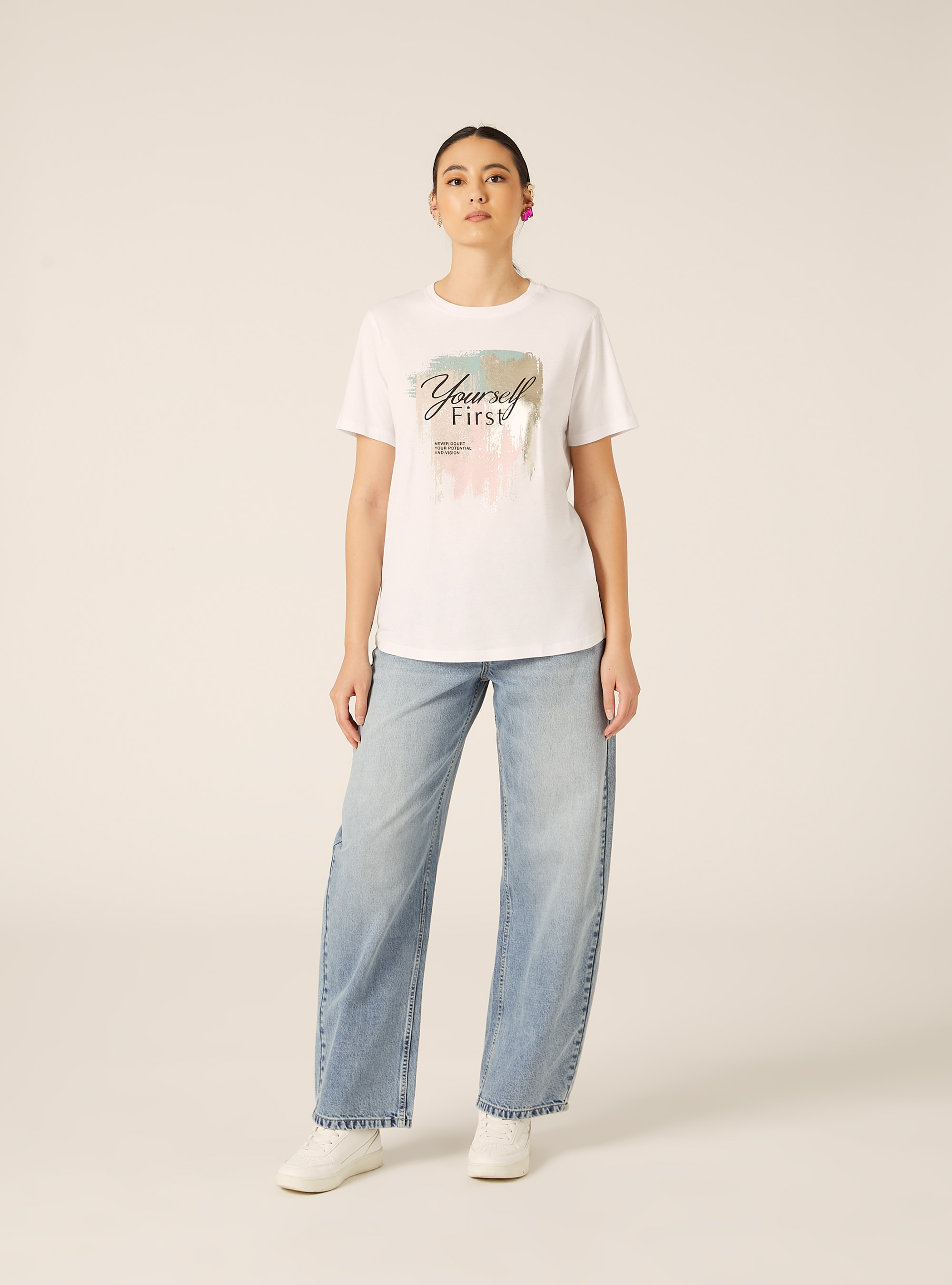 T-shirt avec imprim&eacute; m&eacute;tallis&eacute;, WH3 WHITE
