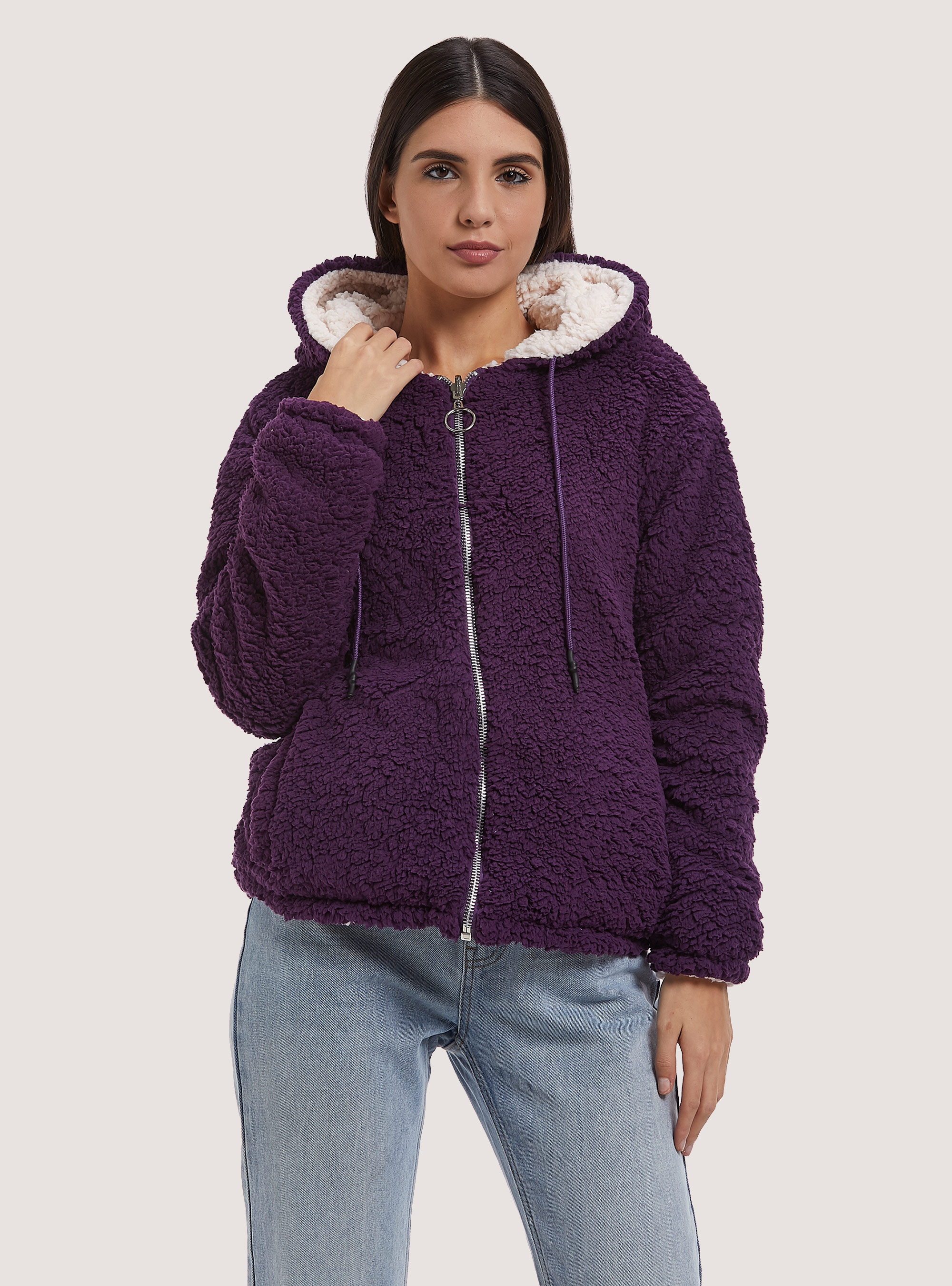 Giubbotto bomber in teddy, VI3 VIOLET LIGHT