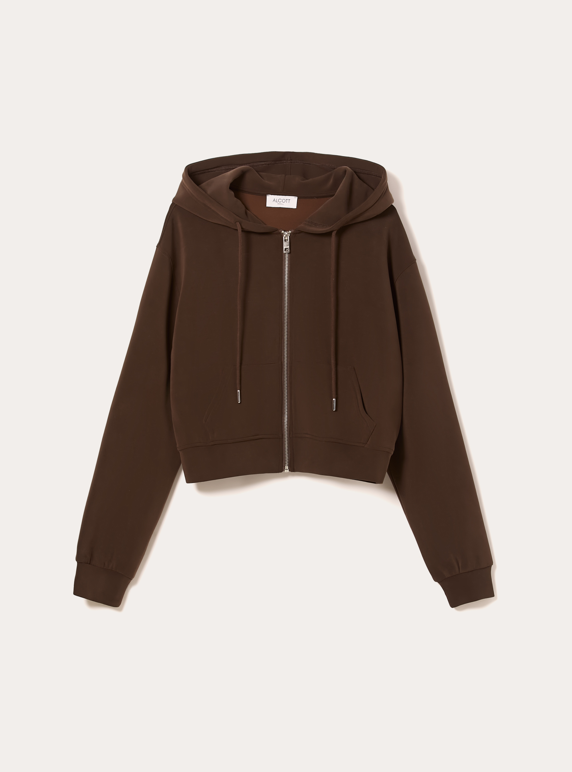 Cardigan con zip cappuccio soft touch, BR1 BROWN DARK