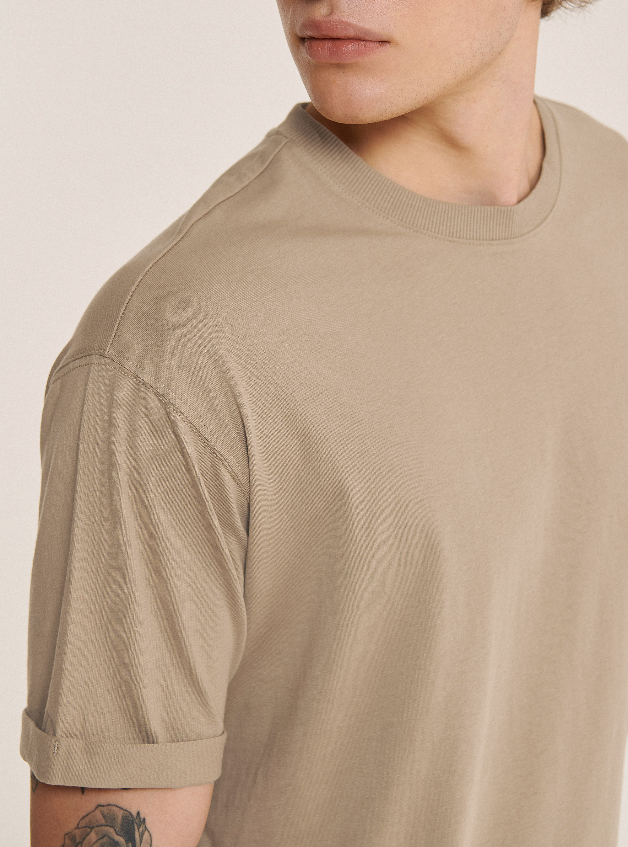 Oversized cotton crew-neck T-shirt, C1150 SAND